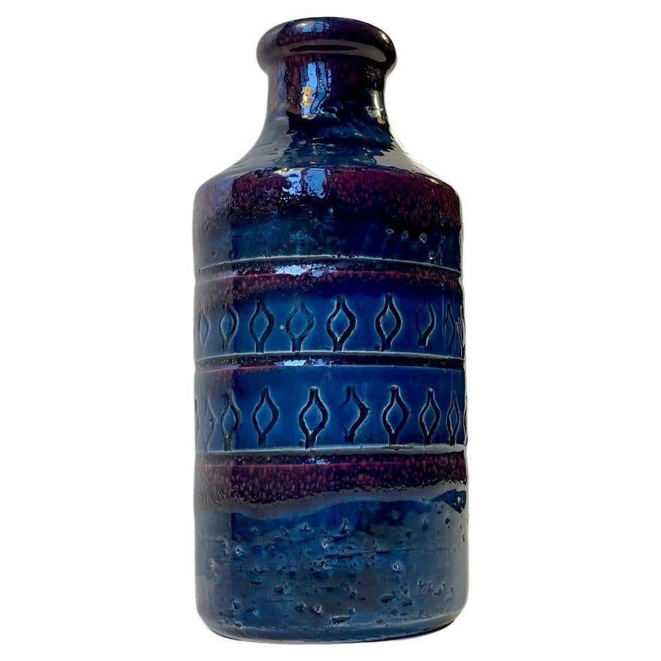 Italian Stoneware Vase In Blue And Purple Glaze From Bitossi, 1960s