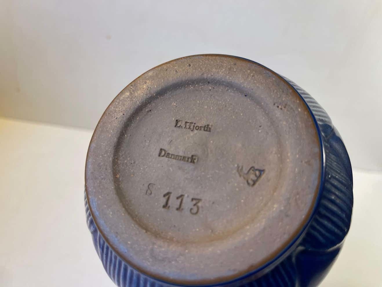 photo for sale Scandinavian Stoneware Vase With Blue Glaze From Lauritz Hjorth, 1950s