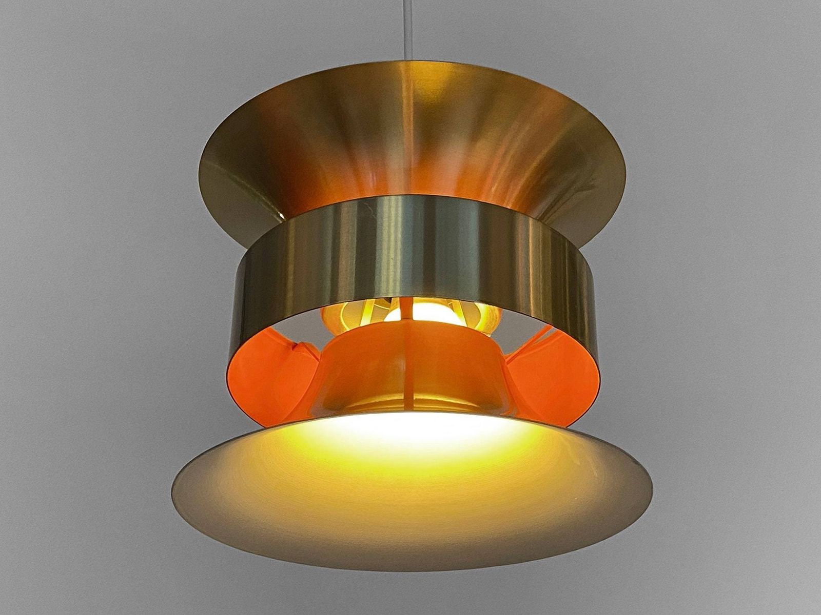 Pendant Light In Golden Brushed Aluminum By Lyskaer Belysning. Denmark 1970s photo Lighting