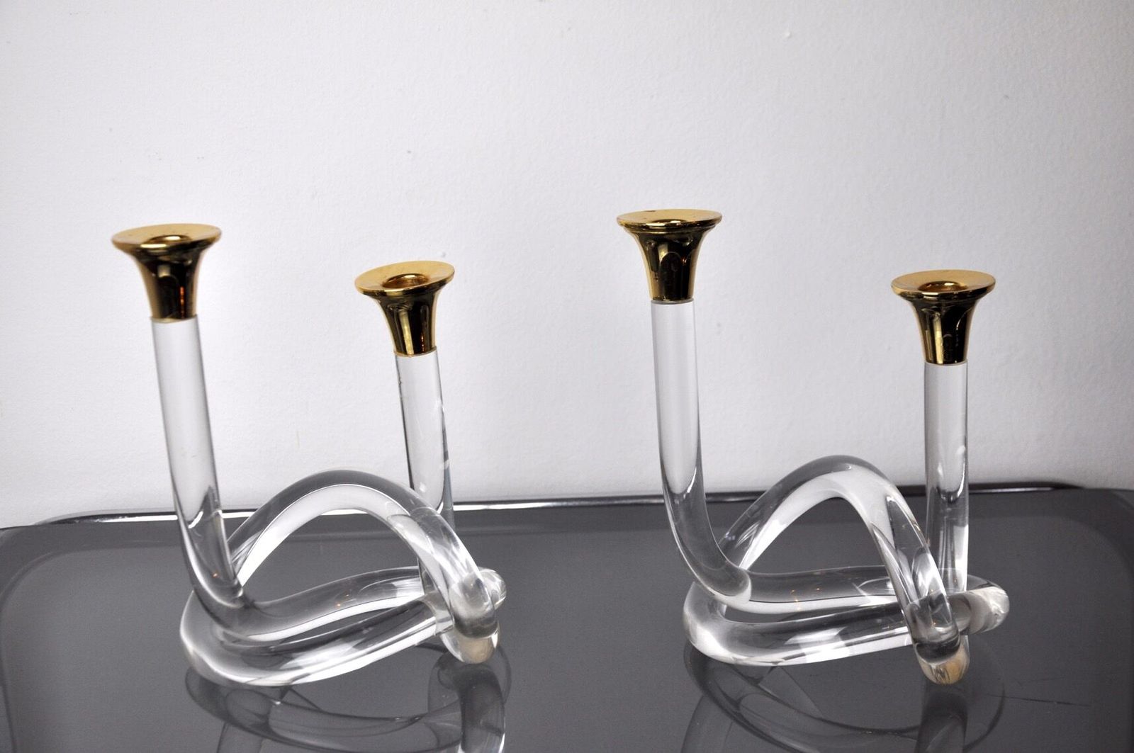 Pair Of Candle Holders Dorothy Thorpe, Lucite, 1970 photo for sale