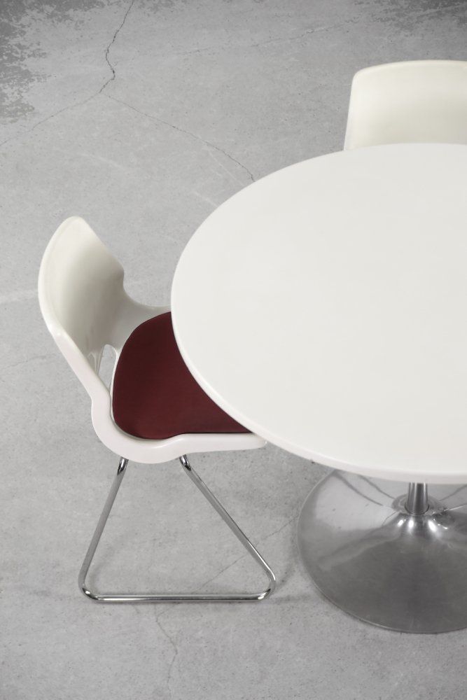 Vintage Scandinavian Mid Century Modern Dining Table With Metal Tulip Leg, 1970s photo for sale