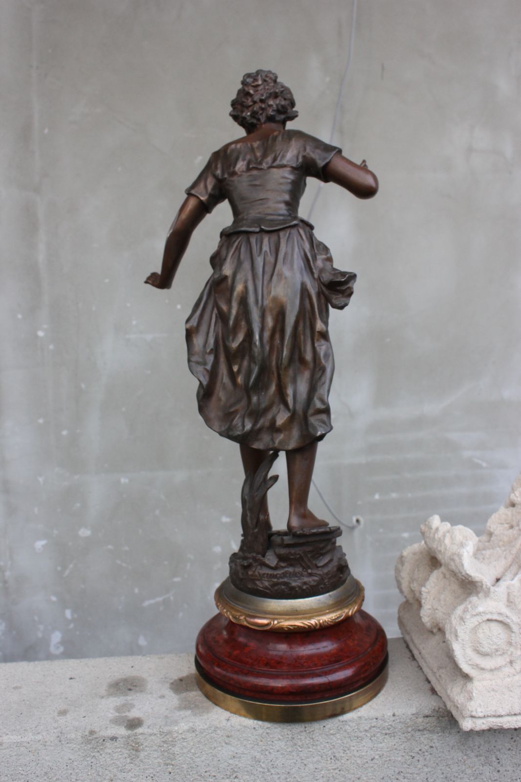 Art French Original Rancoulet Signed Statue Spelter Beautiful Girl On Wood Base photo