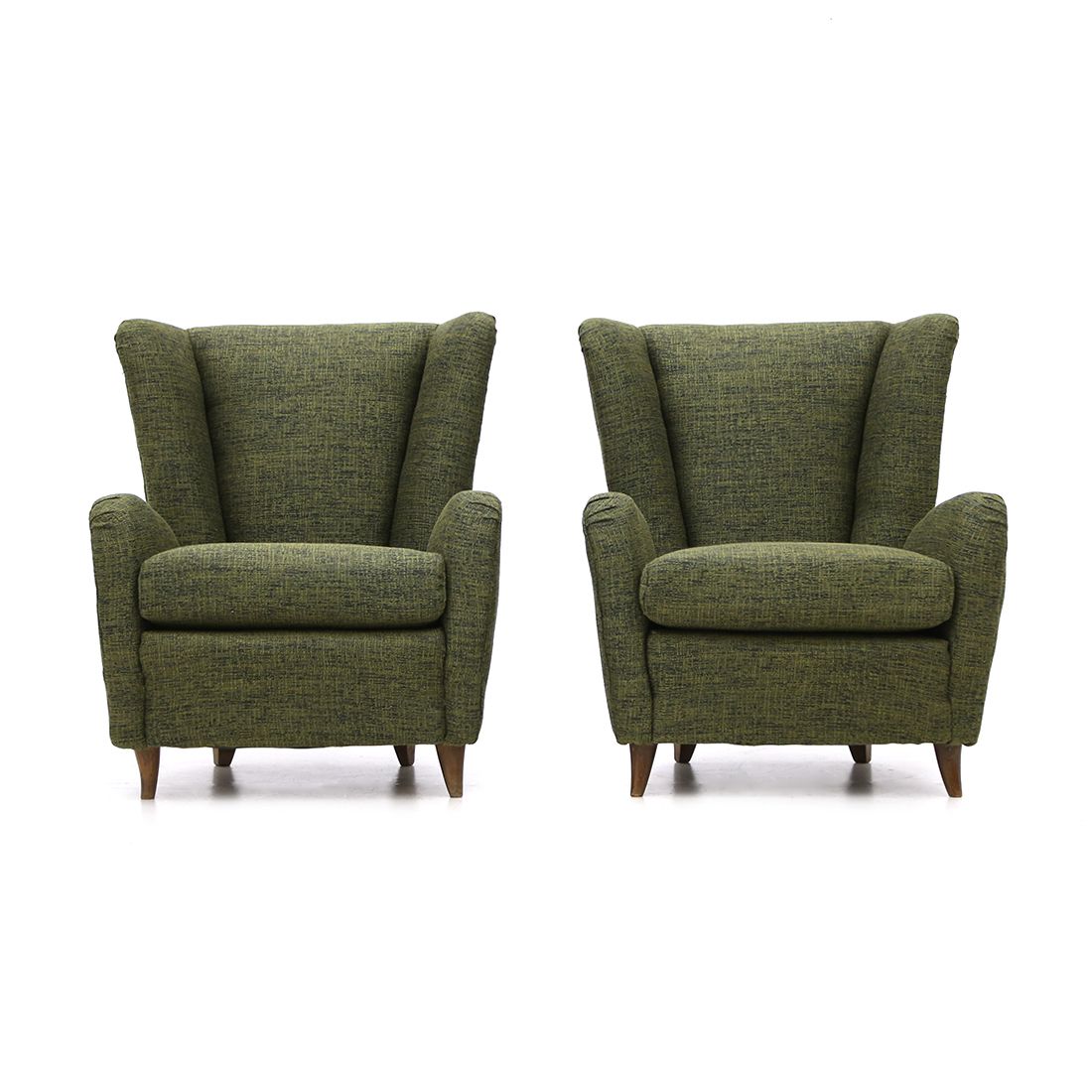 Pair Of Armchairs In Green Fabric, 1940s photo vinterior