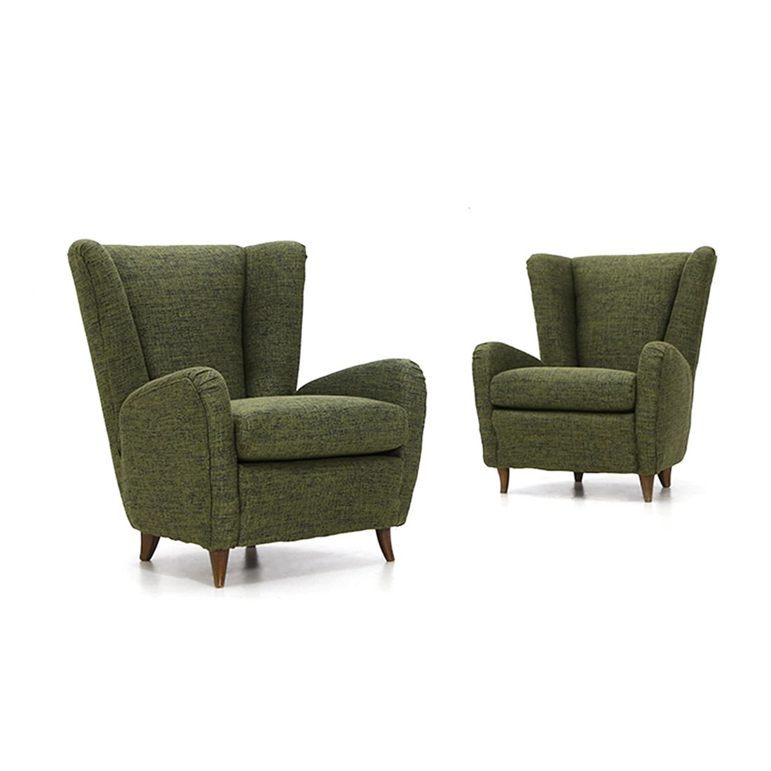 Pair Of Armchairs In Green Fabric, 1940s