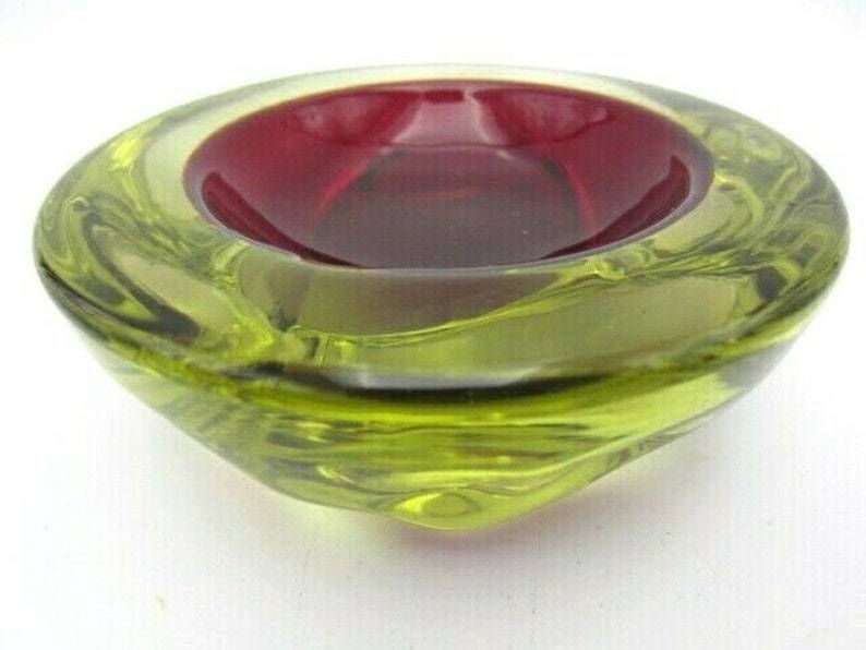 Jelly Mould Bowl Rare Red Yellow Murano 50s Archimede Seguso Sommerso Art Glass photo vintage