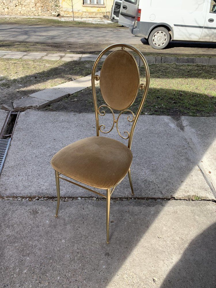 Vintage Italian Brass Dining Chairs And Table By Paolo Salice, 1970s, Set Of 5 photo 2361.0