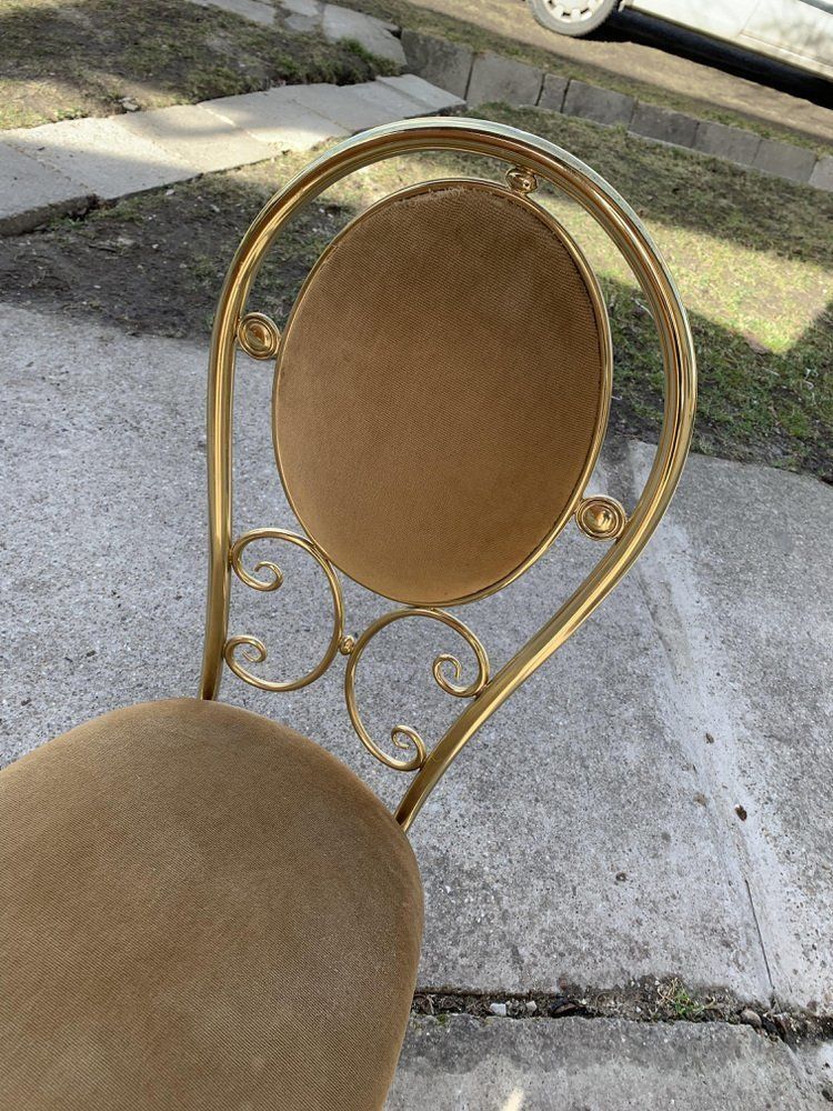 Vintage Italian Brass Dining Chairs And Table By Paolo Salice, 1970s, Set Of 5 photo vinterior