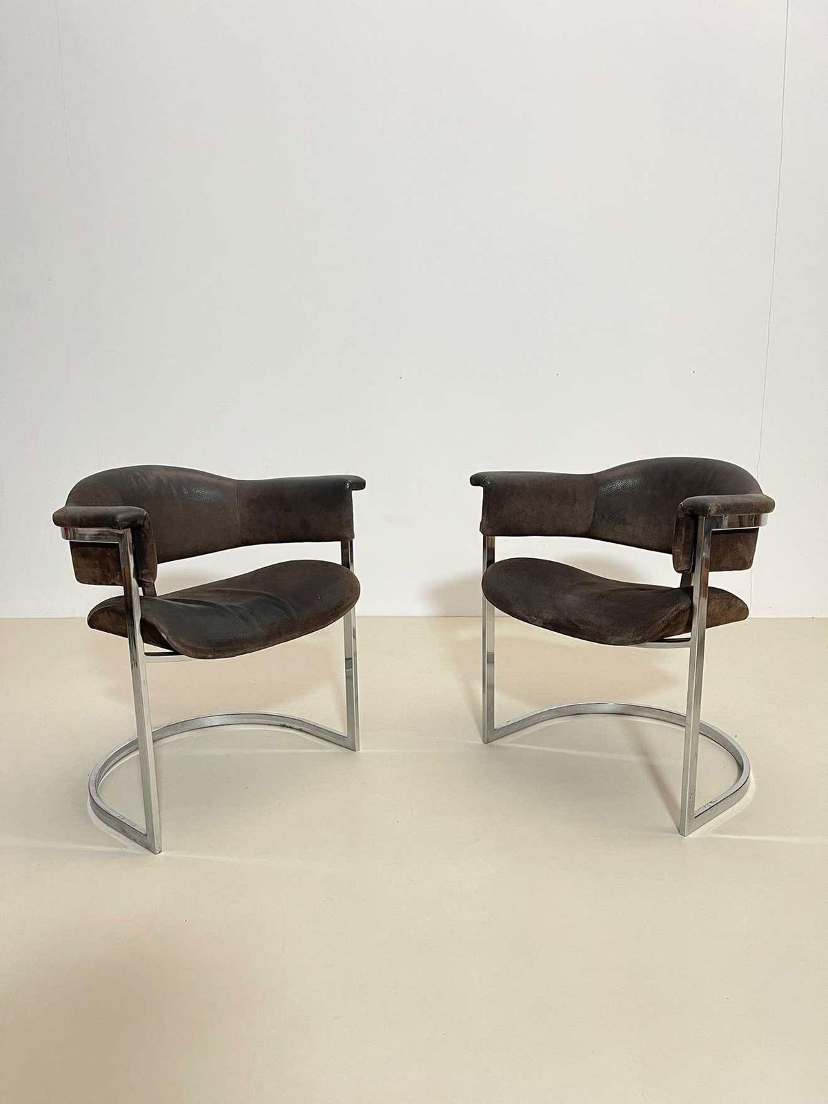 Pair Of Chrome & Leather Armchairs By Vittorio Introini For Mario Sabot, 1970s, photo for sale