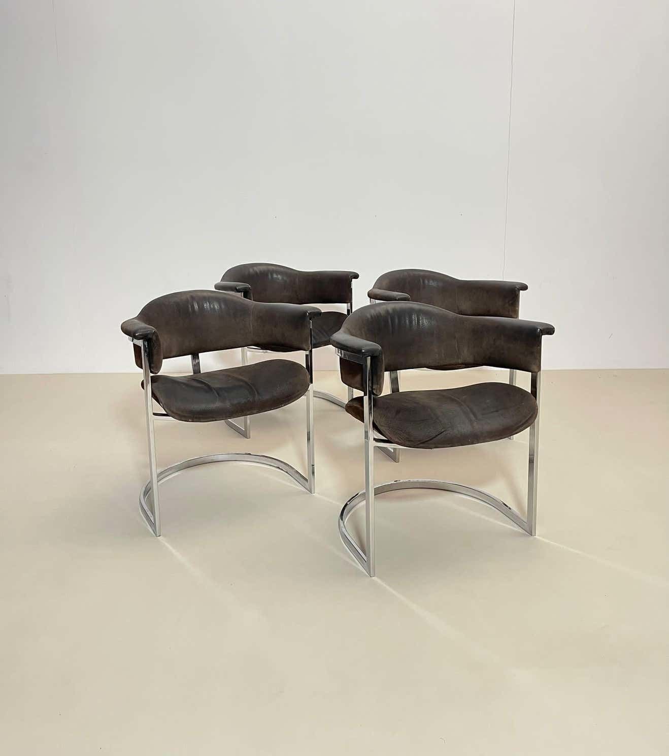 photo furniture Pair Of Chrome & Leather Armchairs By Vittorio Introini For Mario Sabot, 1970s,