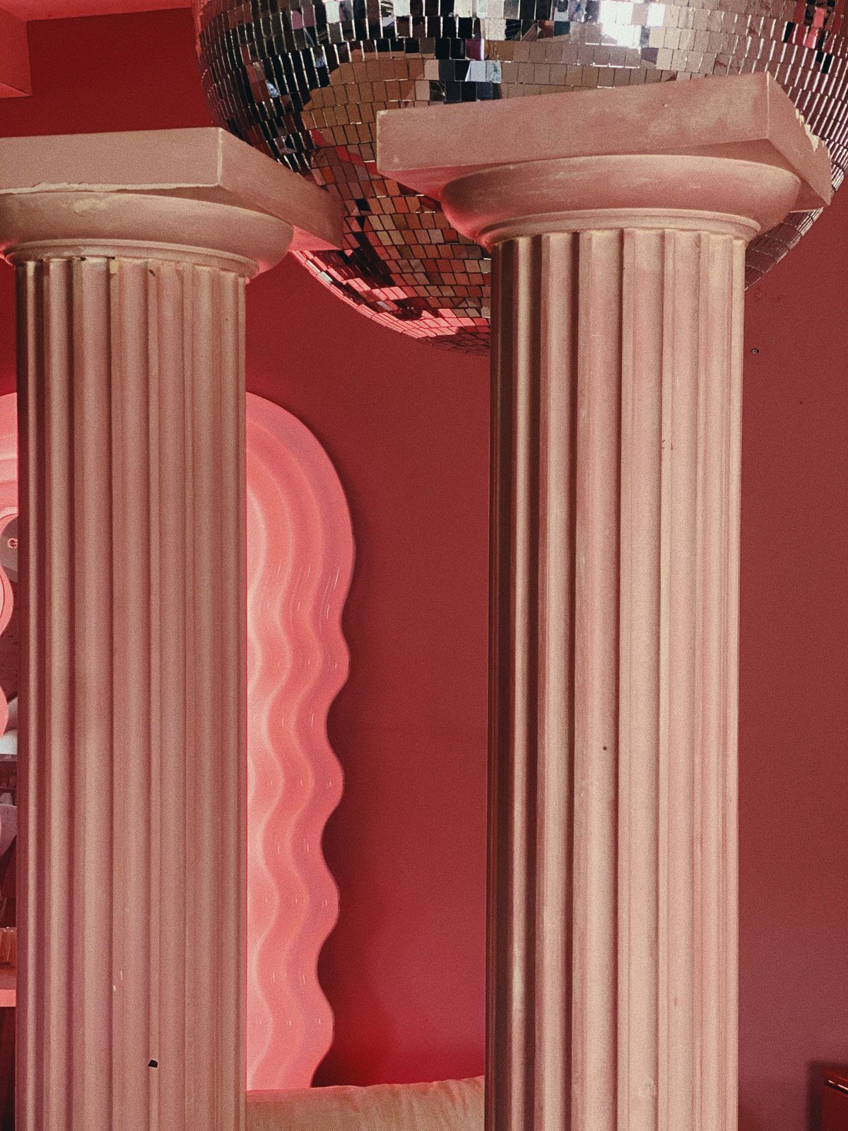 Pair Of Large Pink Plaster Pillars. Italian 1980s photo buy