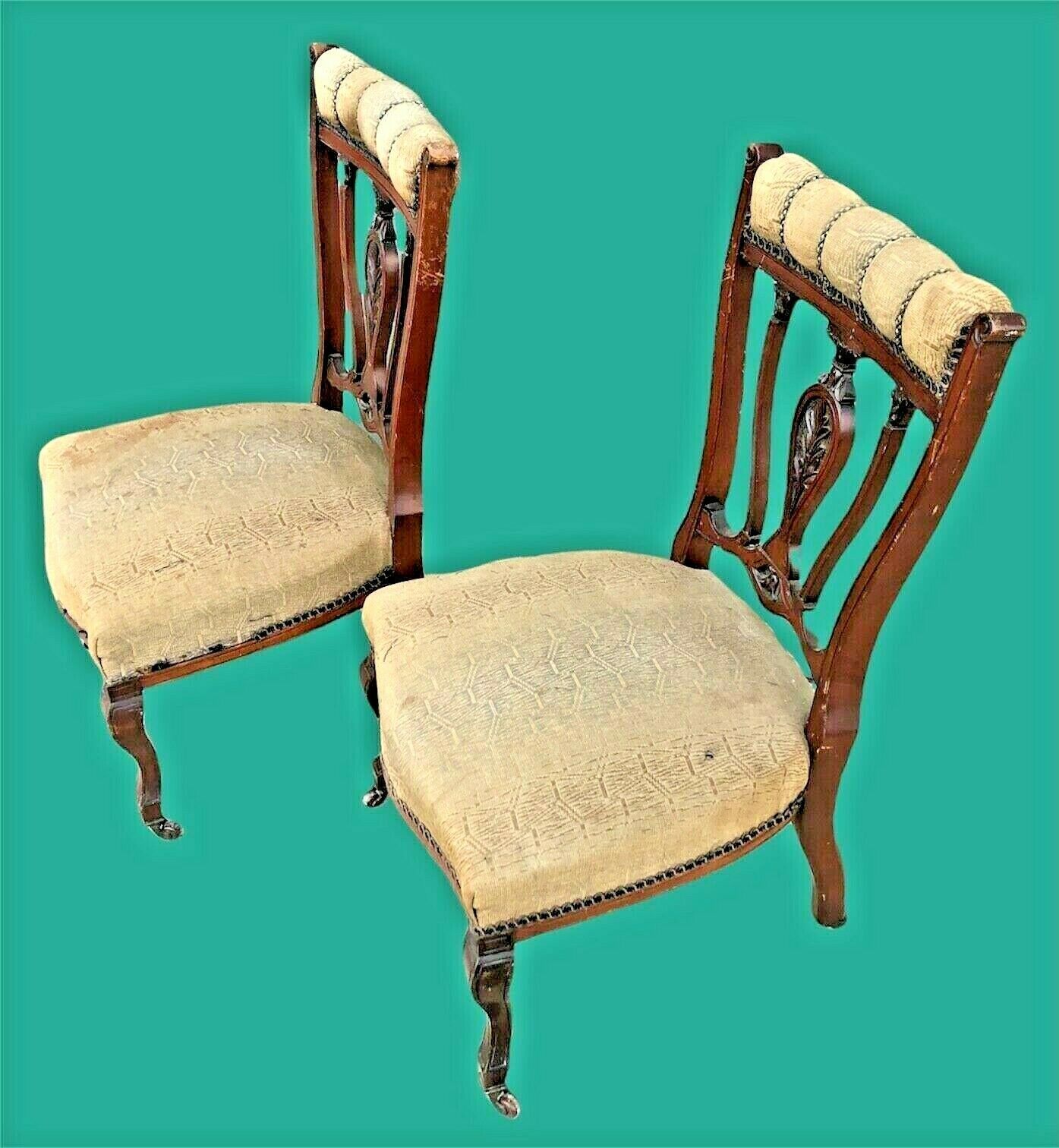 A Pair Of Antique Carved Walnut Nursing Chairs / Bedroom Chairs photo vintage