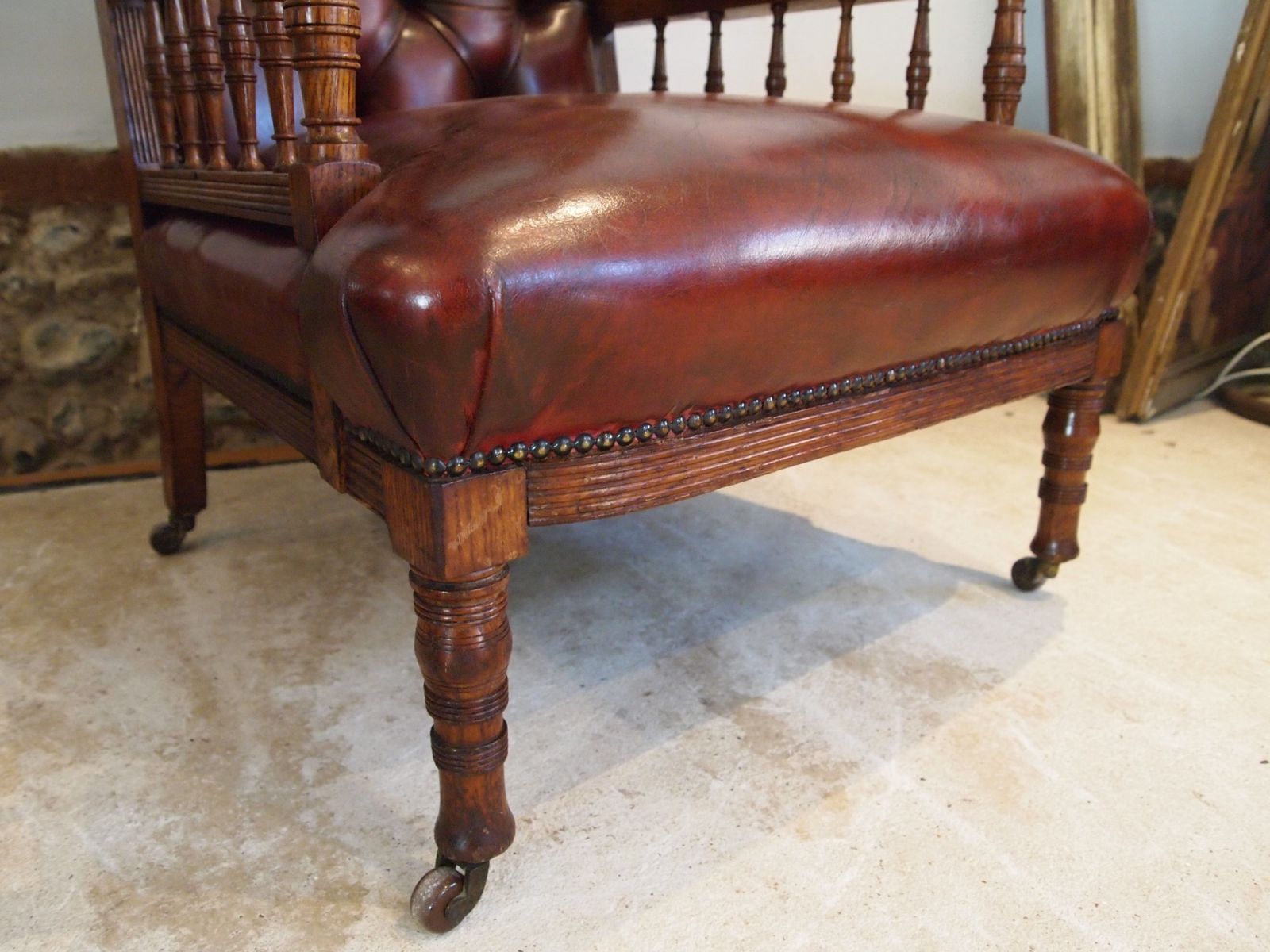 Chair Fine Early Victorian Oak & Chestnut Leather Armchair C1840 photo Furniture