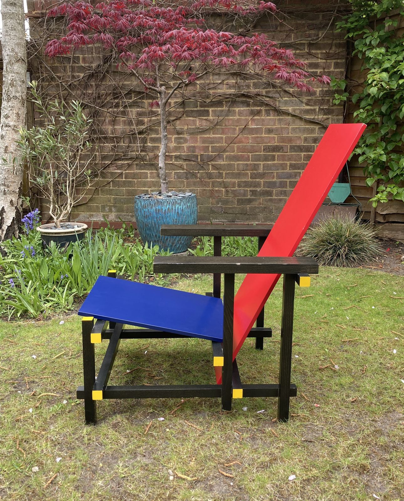 Vintage Gerrit Rietveld Red And Blue Chair, Circa 1970 photo for sale