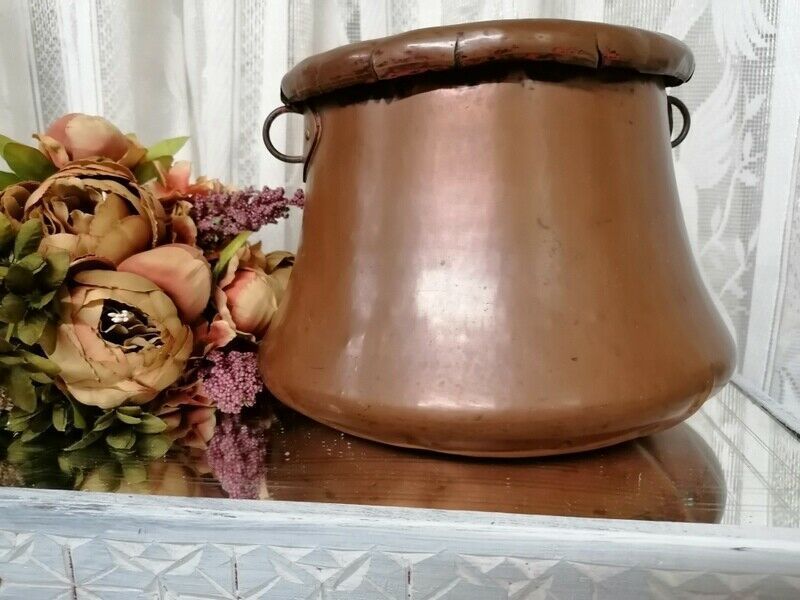Heavy Vintage Quality French Hammered Copper Pot/Cauldron Planter photo furniture