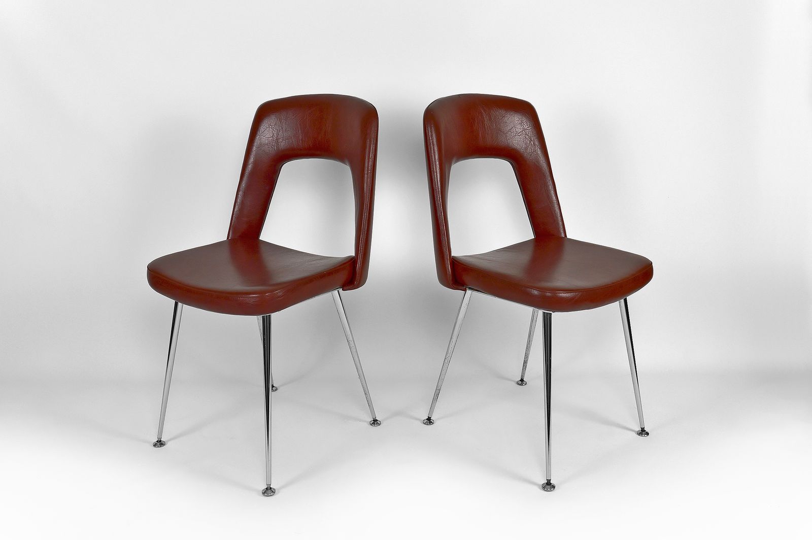 Furniture Pair Of "Conference" Chairs In Chrome And Leatherette, Circa 1960 photo