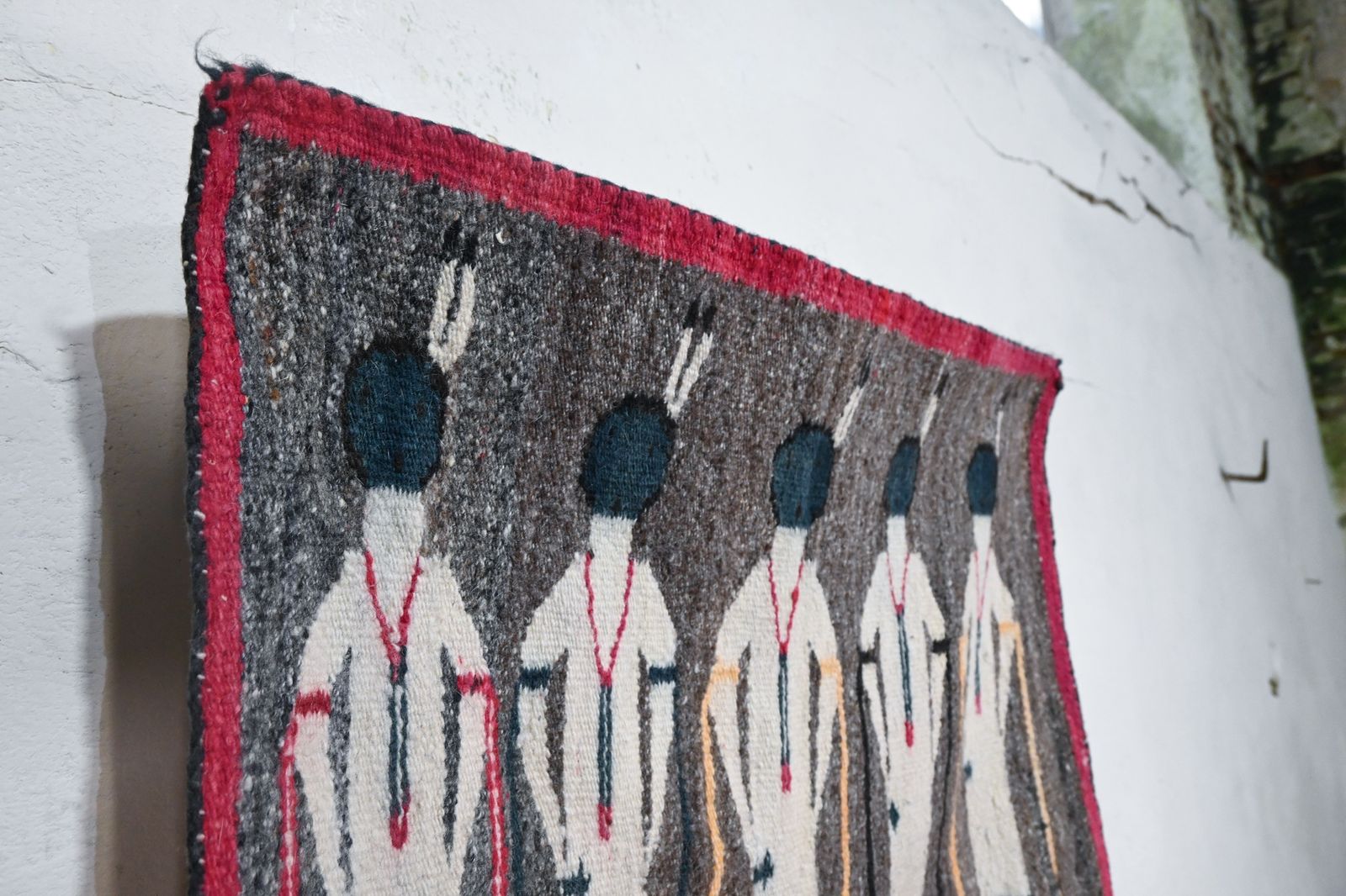 A Yei Navajo Figural Double Sided Flat Woven Wall Hanging 1930 Round Heads photo furniture