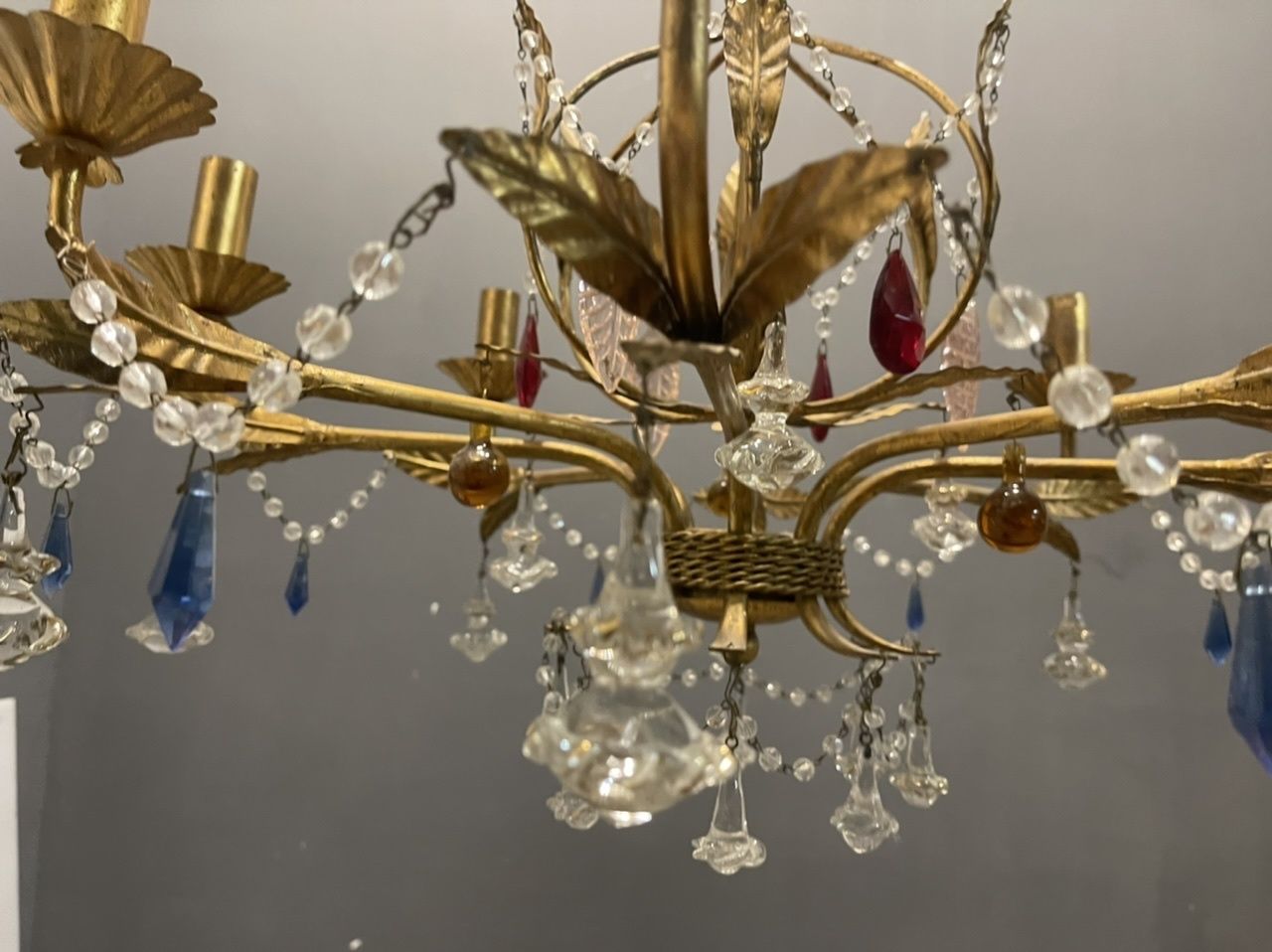 Italian Florentine Gold Gilded Murano Glass Chandelier photo 1100.0
