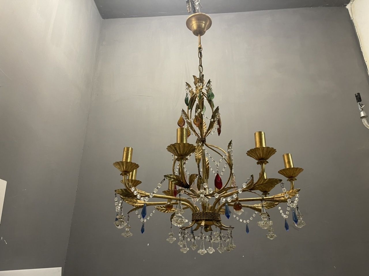 photo vinterior Italian Florentine Gold Gilded Murano Glass Chandelier