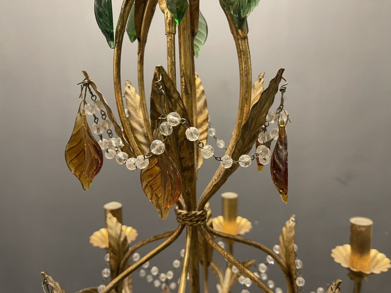 photo buy Italian Florentine Gold Gilded Murano Glass Chandelier
