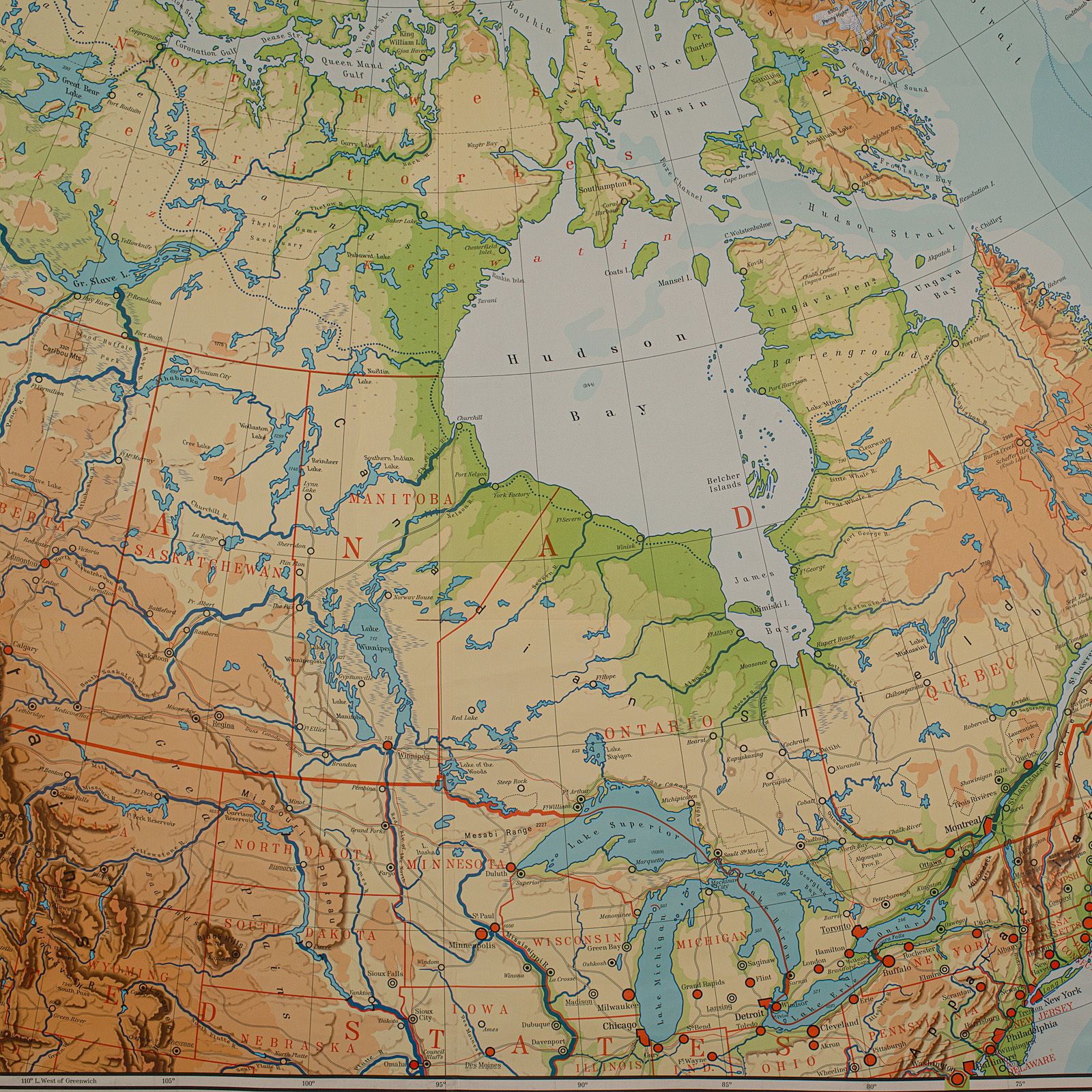 Very Large Vintage Map Of Canada, German, Education, Institution, Cartography photo furniture