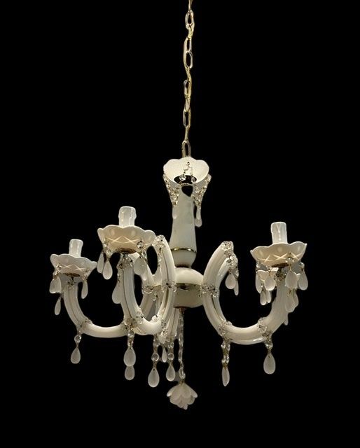 Italian White Opaline Glass Chandelier photo for sale