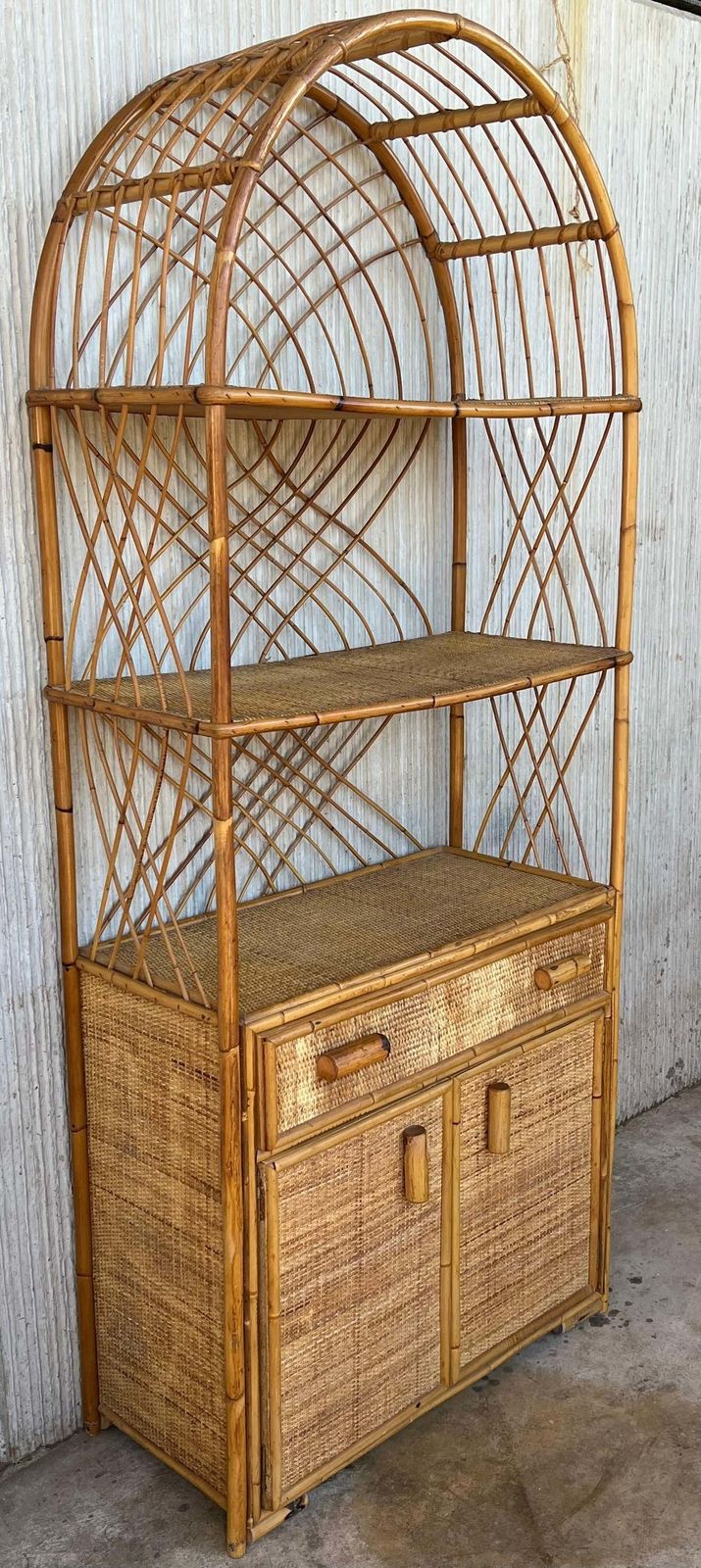 Curved Mid Century Bookcase With Shelves And Doors In Bamboo Italian Design photo Furniture