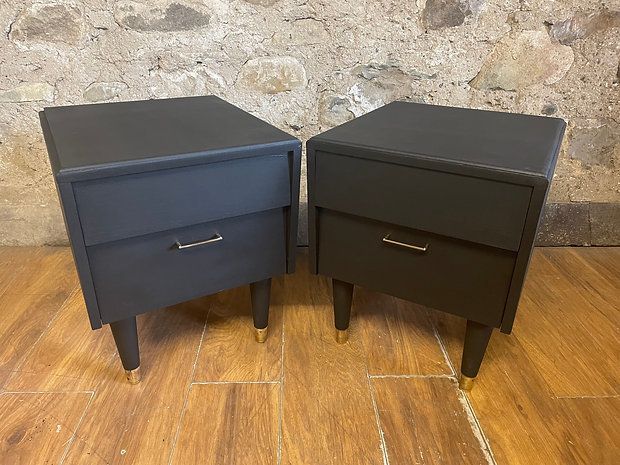 Stunning Ebonised Mid Century Bedside Cabinets X 2 photo vinterior