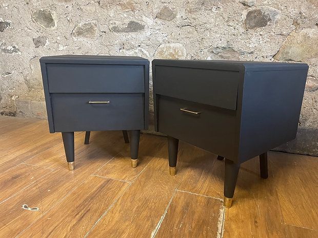Stunning Ebonised Mid Century Bedside Cabinets X 2 photo vintage