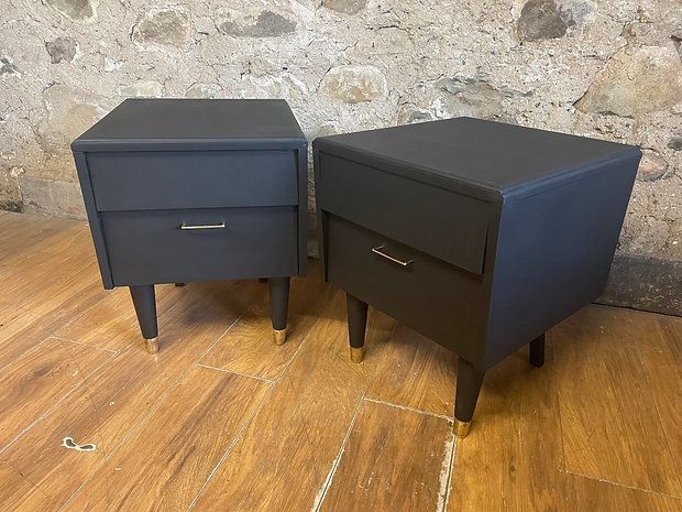 photo furniture Stunning Ebonised Mid Century Bedside Cabinets X 2