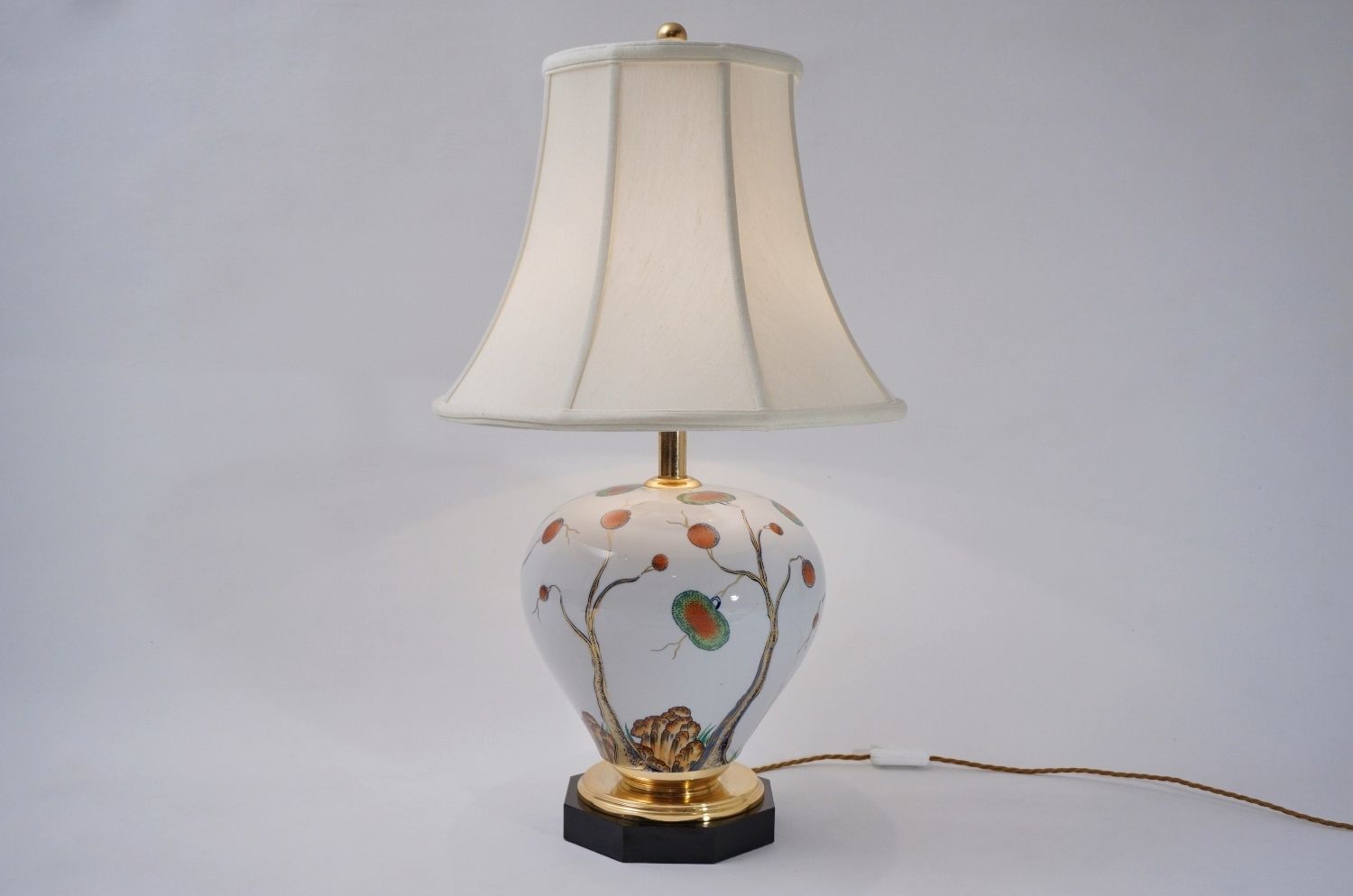 Giulia Mangani Porcelain Lamp Chinoiserie With Lychee, 1950`s Ca, Italian, 70cm, Rewired