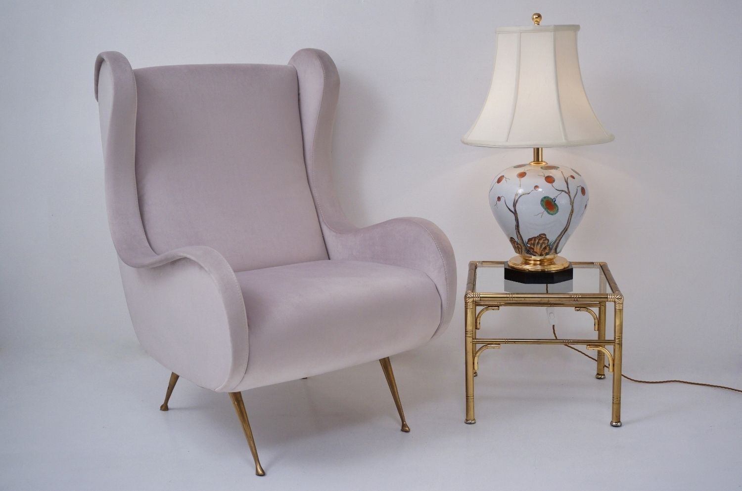 Giulia Mangani Porcelain Lamp Chinoiserie With Lychee, 1950`s Ca, Italian, 70cm, Rewired photo vintage