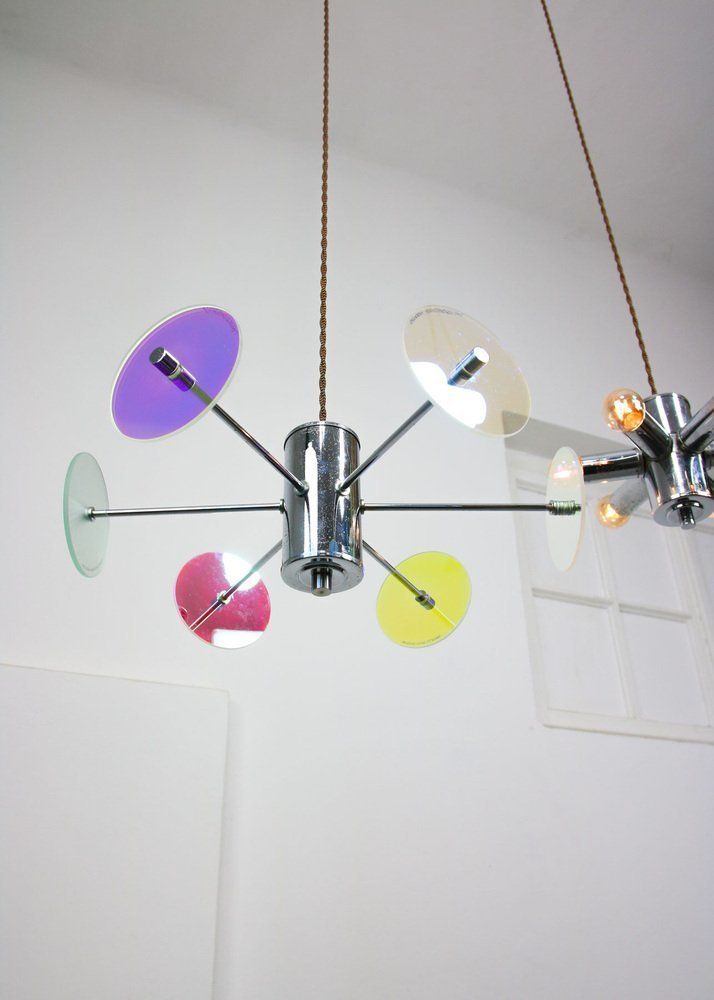 Italian Chrome Lamp And Glass Sculpture, 1970s, Set Of 2 photo for sale