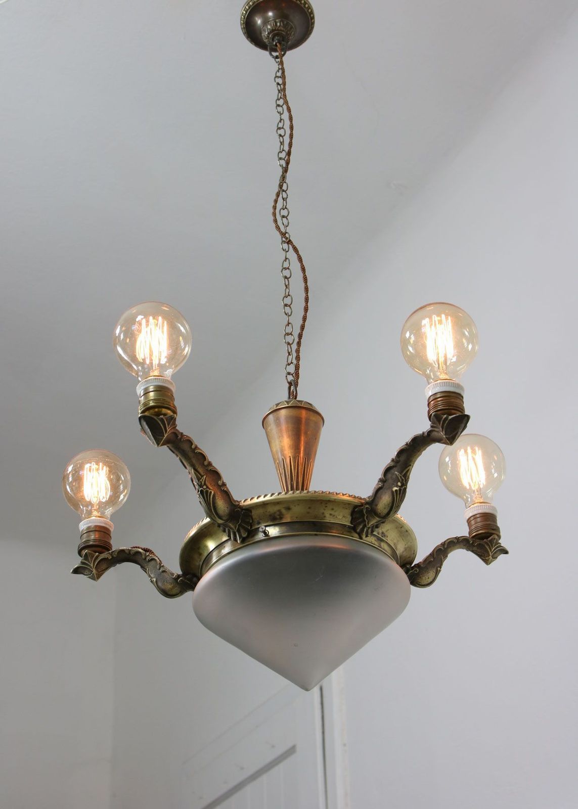 Art Deco Vintage Brass And Glass Chandelier photo vinterior