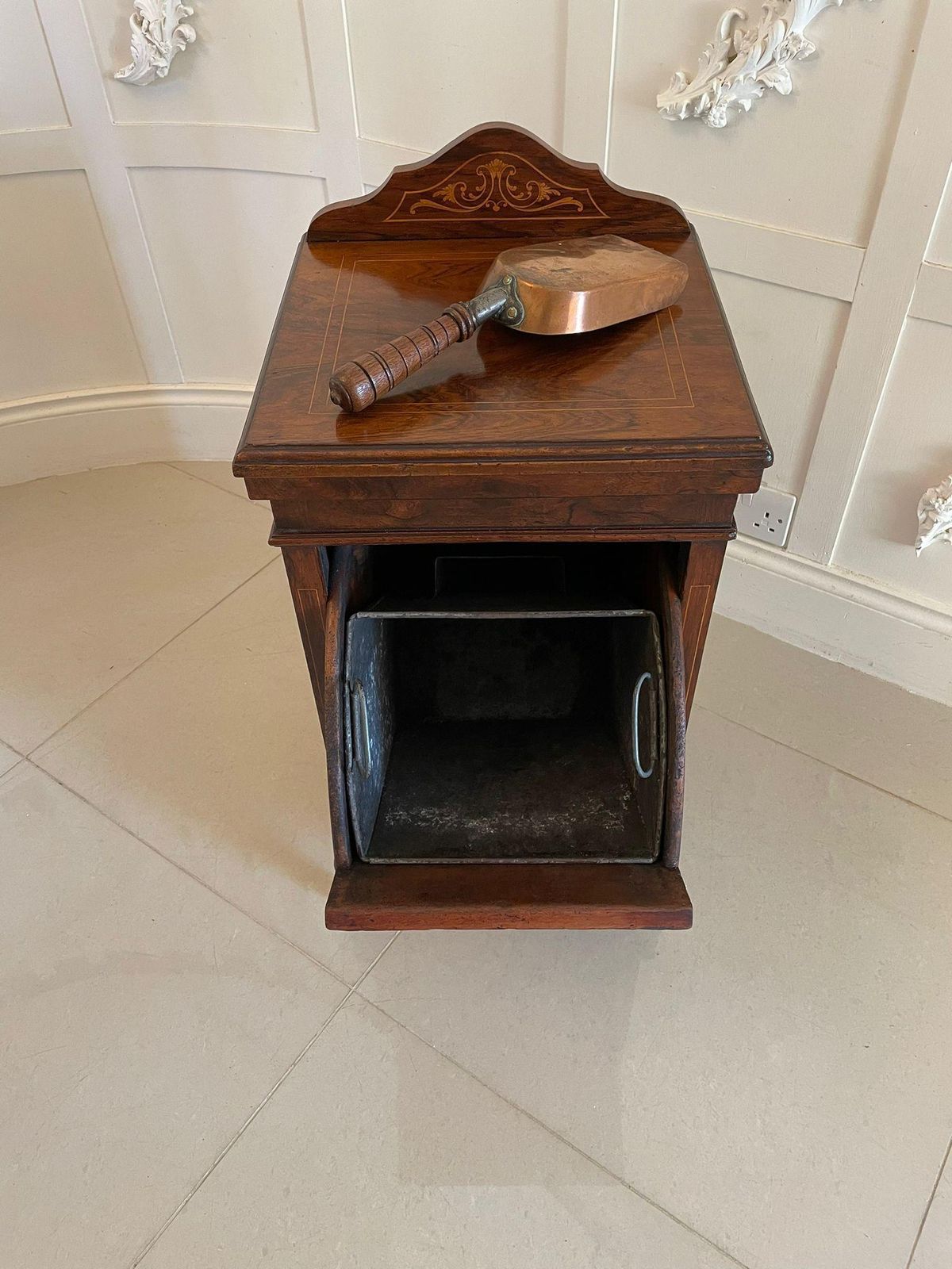Antique Edwardian Freestanding Quality Rosewood Inlaid Coal Cabinet photo vinterior