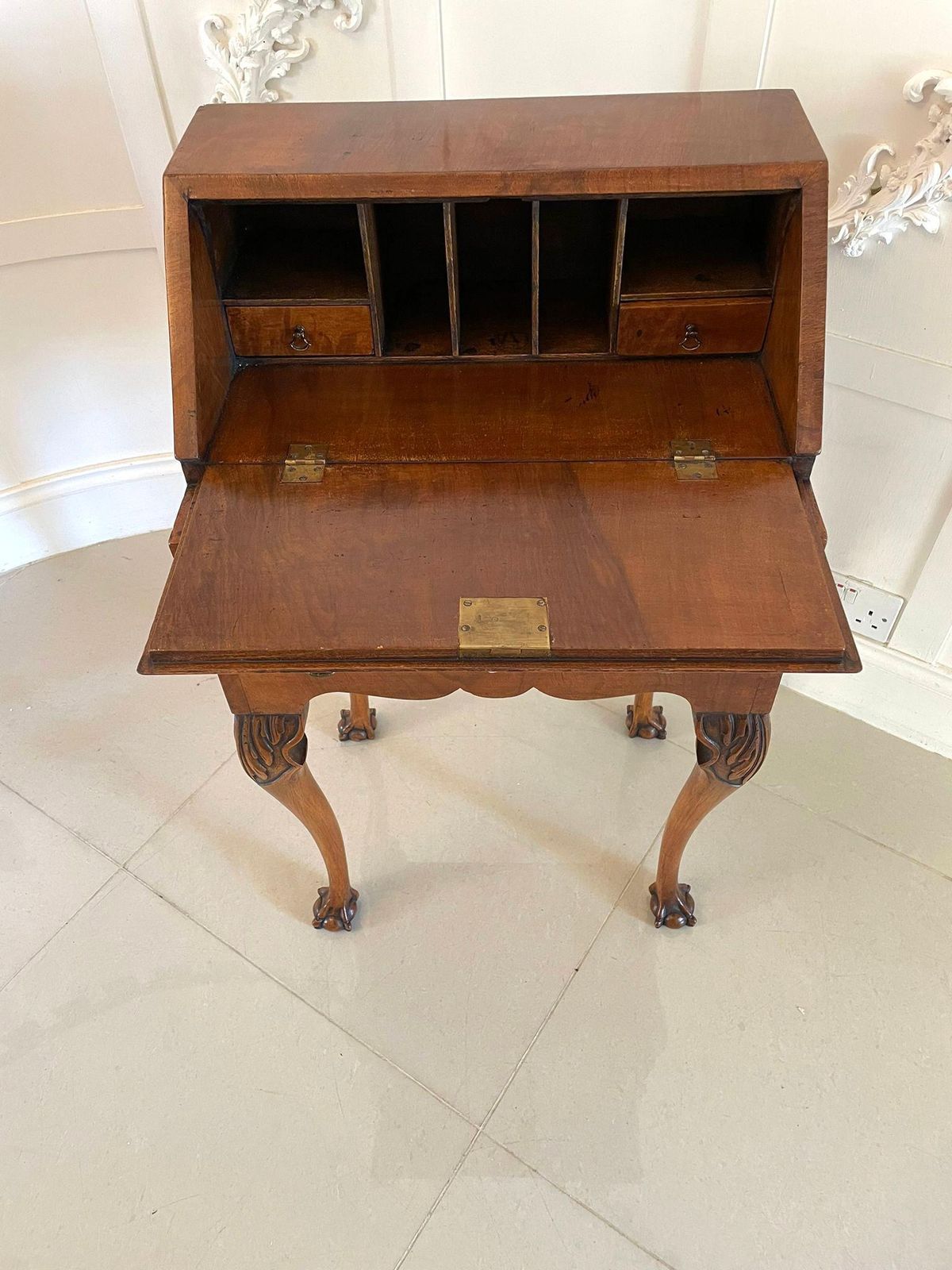 Unusual Antique Burr Walnut Marquetry Inlaid Bureau photo buy