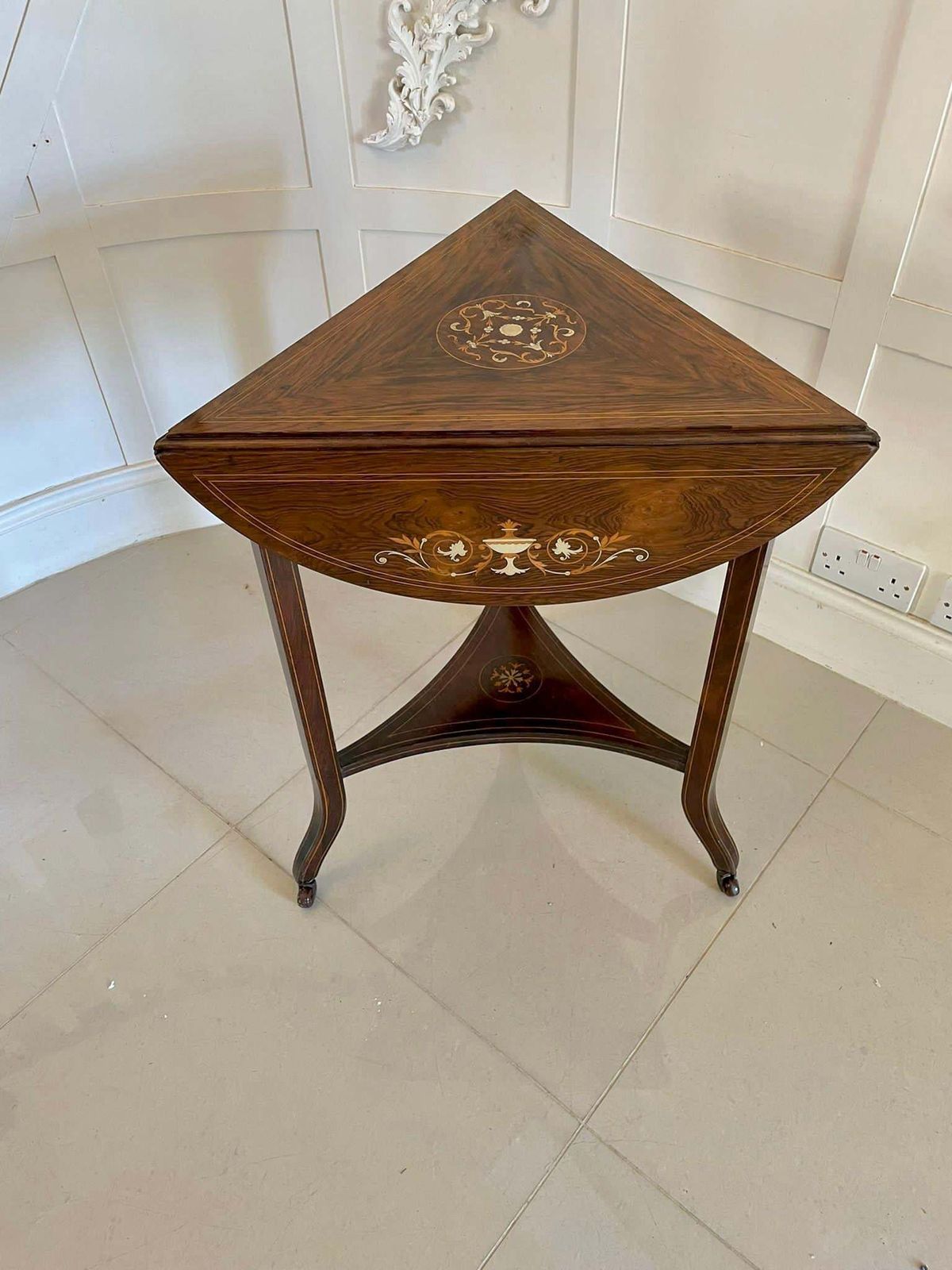 Unusual Antique Edwardian Quality Rosewood Inlaid Drop Leaf Centre Table photo vintage