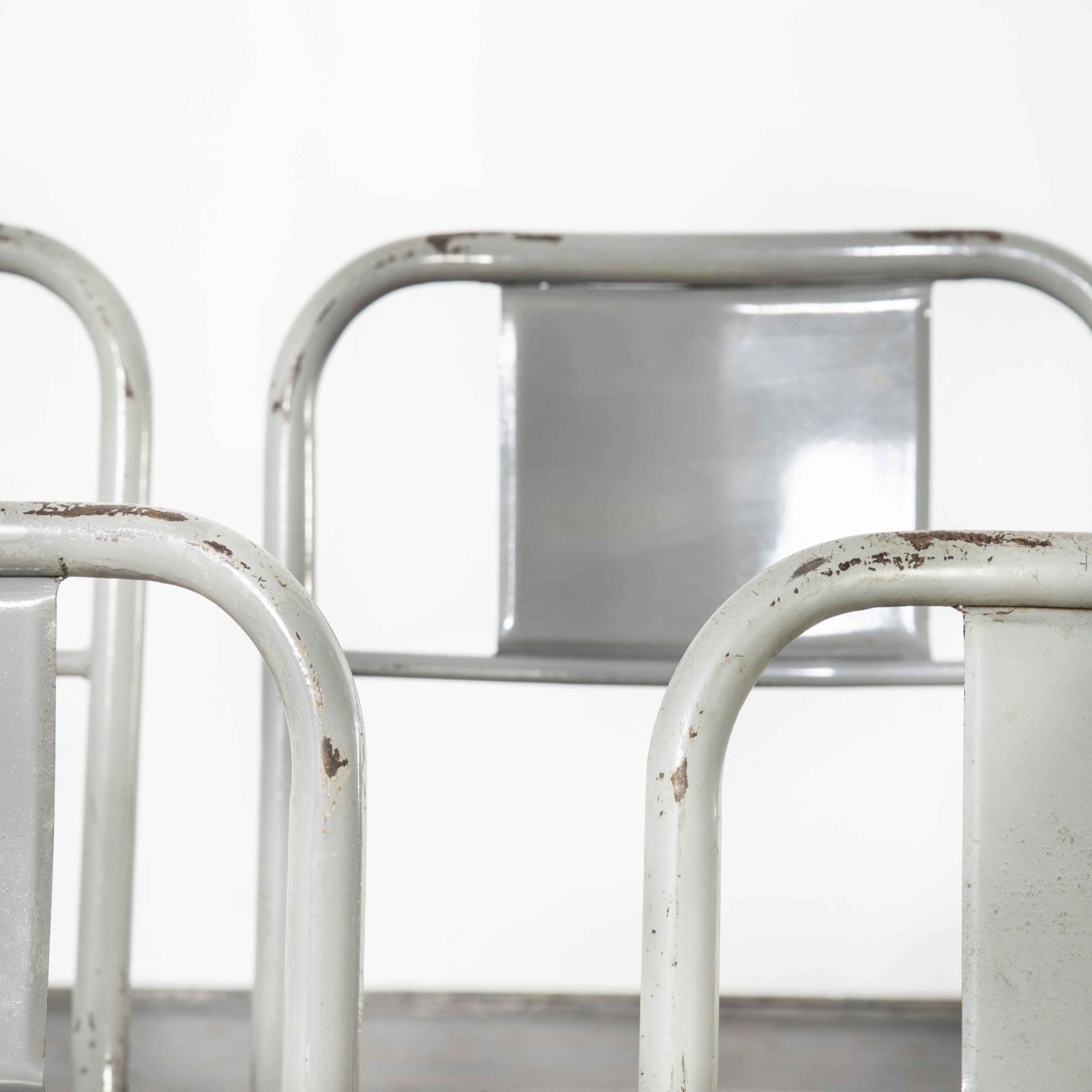 1950’s French Mullca Stacking Dining Chairs Grey With Wood Seat – Set Of Eight photo for sale