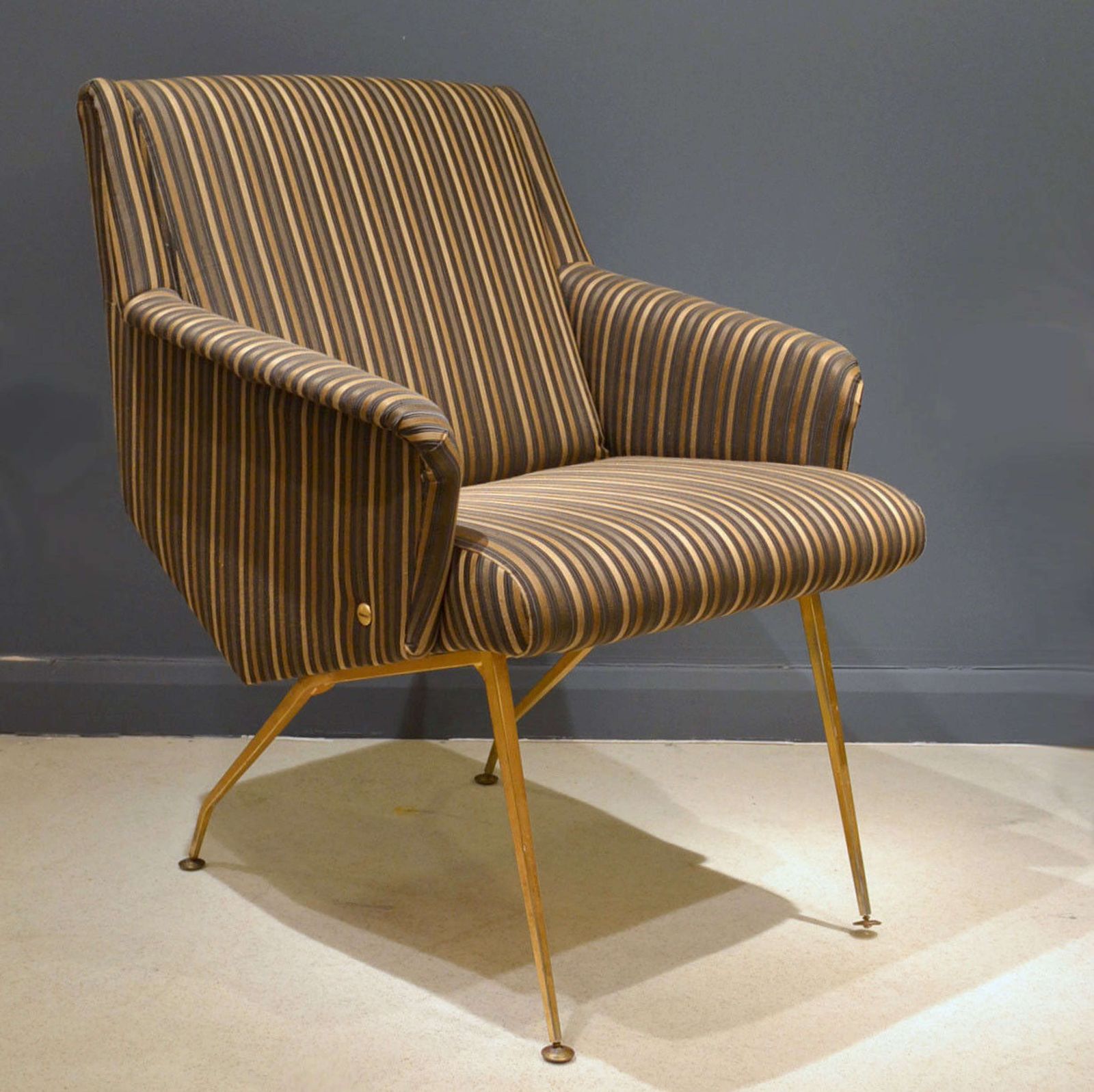 Pair Of Lounge Chairs 1950's In Black And Gold Striped Fabric photo vinterior