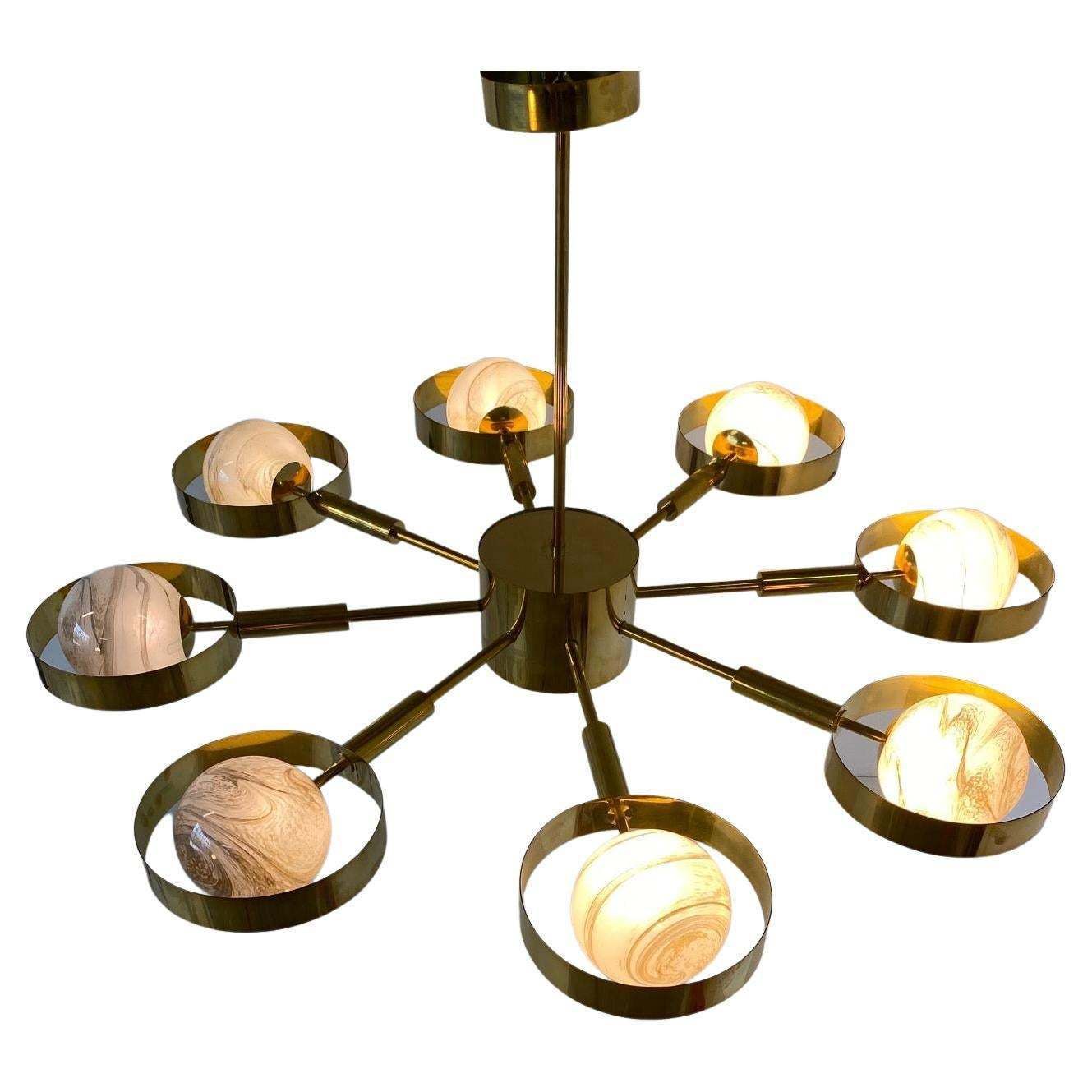 Italian Art Deco Murano Glass And Brass Chandelier