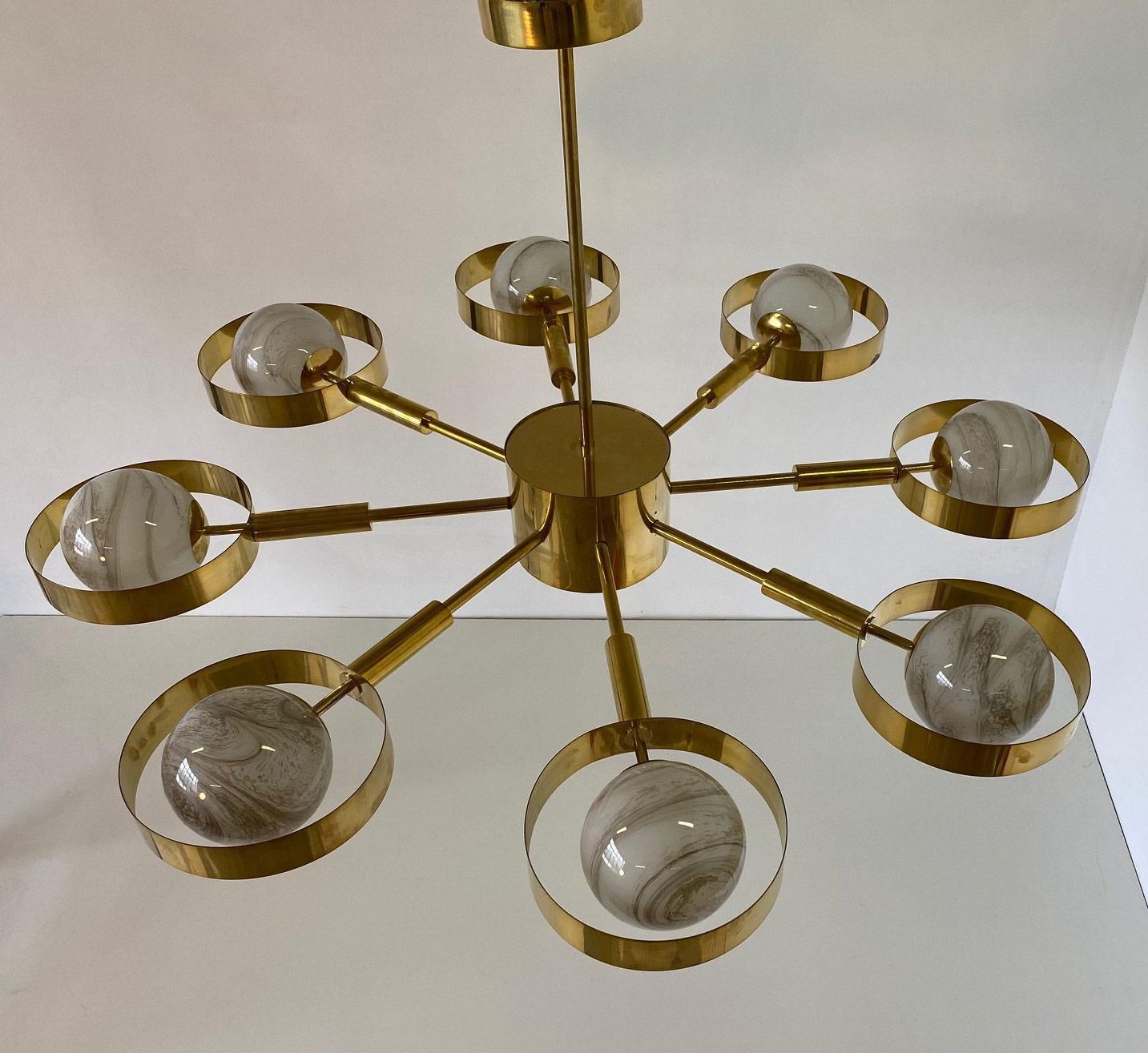 Italian Art Deco Murano Glass And Brass Chandelier photo furniture