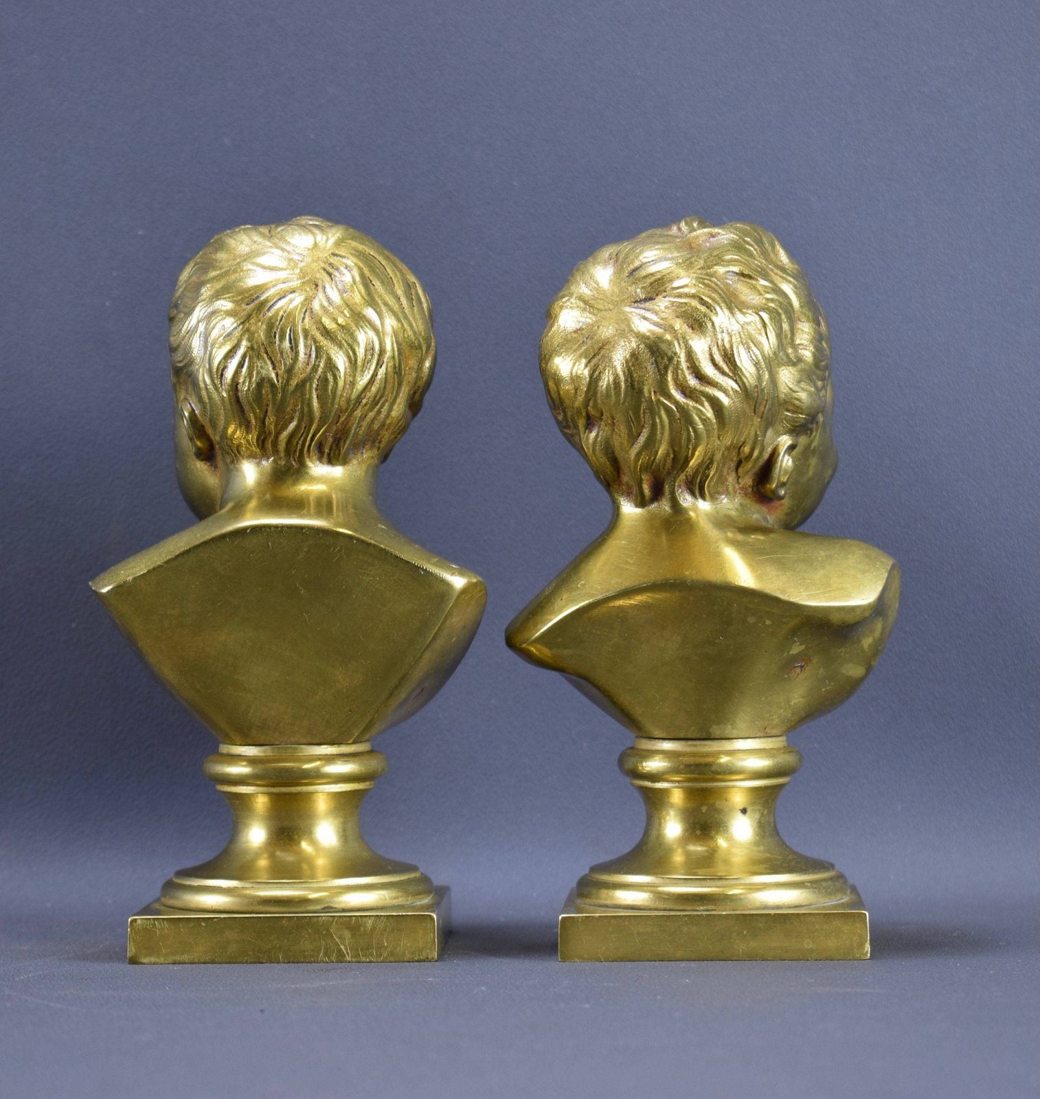 Pair Bronze Statues Busts Houdon The Laughing Child The Crying Child John photo for sale