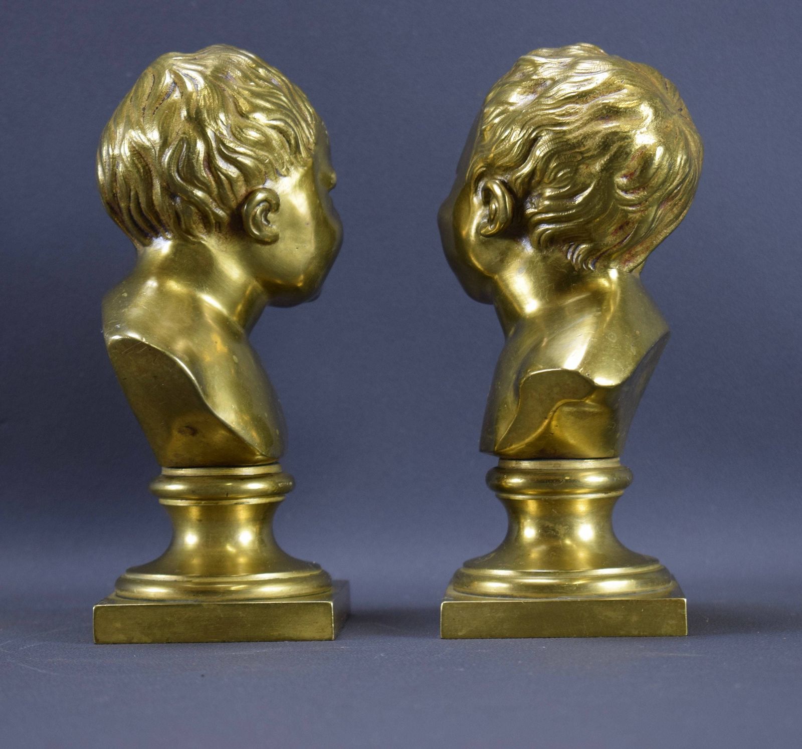 Pair Bronze Statues Busts Houdon The Laughing Child The Crying Child John photo Art