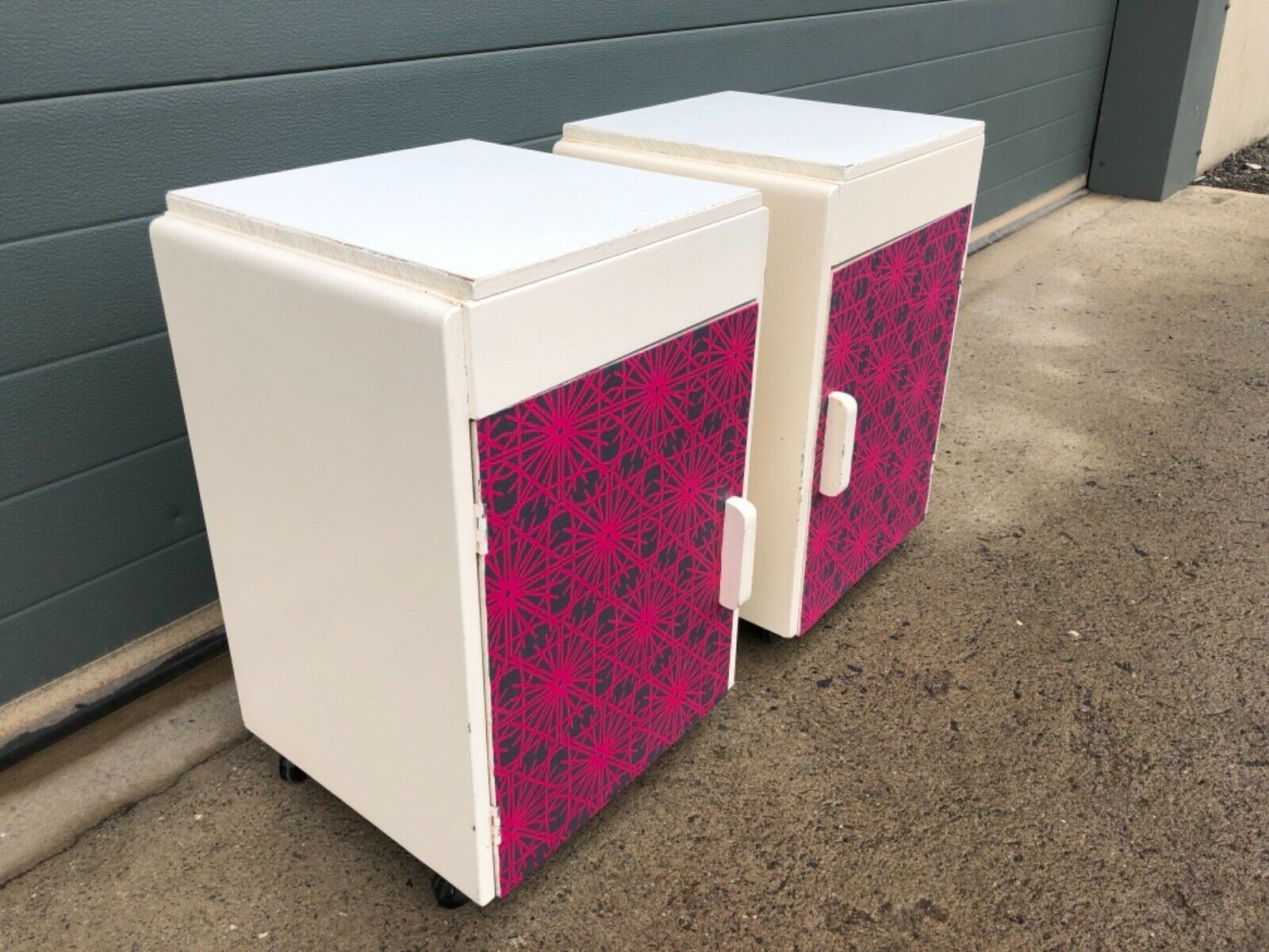 Mid Century Unique Funky Pair Of Upcycled Bedside Cabinets / Bedside Lamp Tables photo 269.0