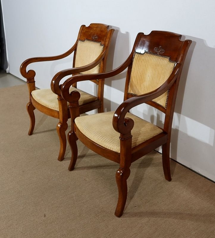 Pair Of Walnut Armchairs  Restoration Period   1st Part Of The 19th Century photo for sale