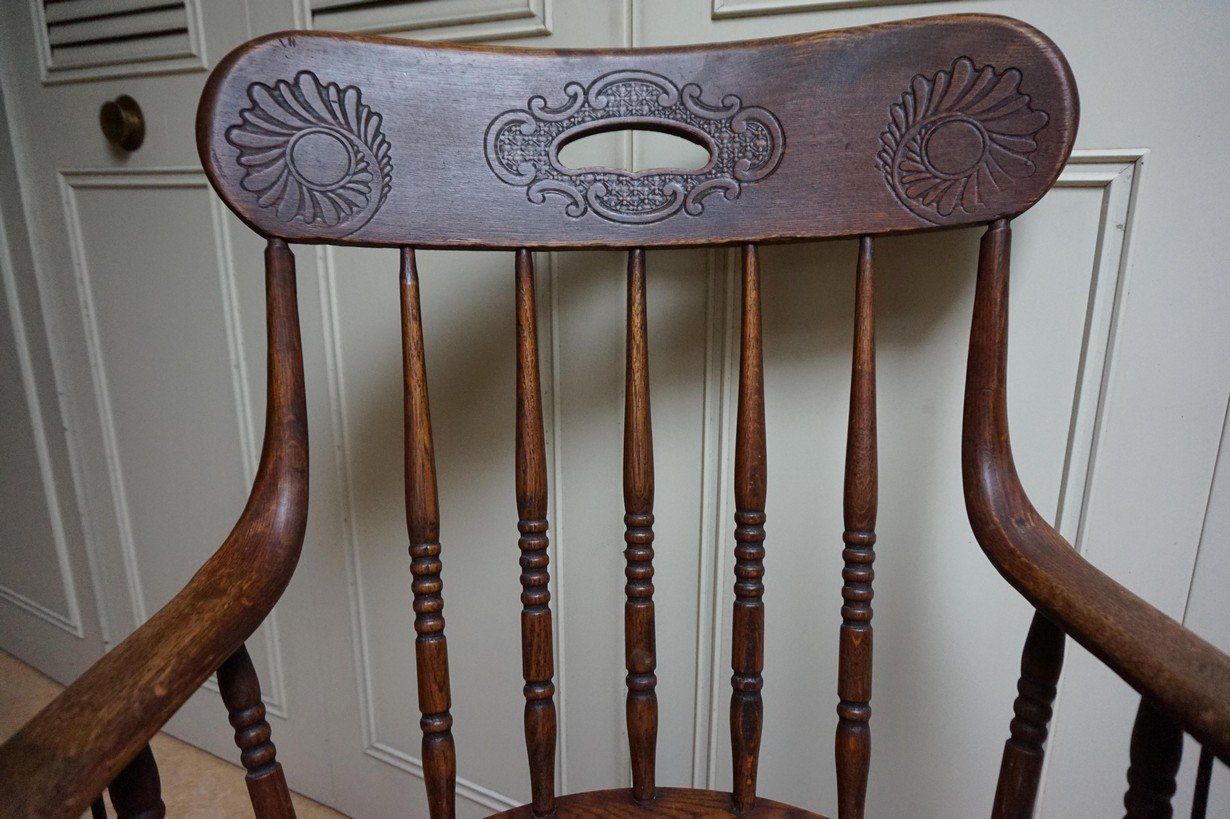 19th Century American Oak Revolving Library Armchair photo vintage
