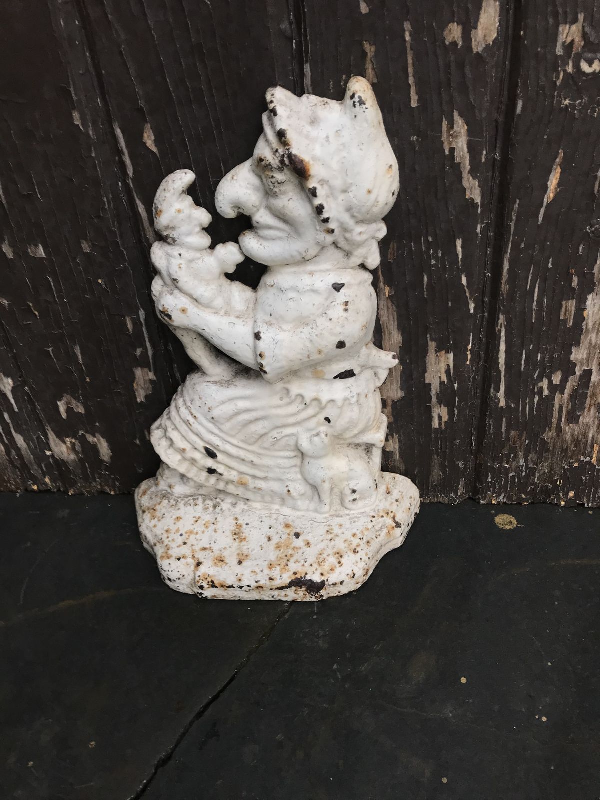 Antique Cast Iron Door Stop Judy With Baby And Cat photo furniture