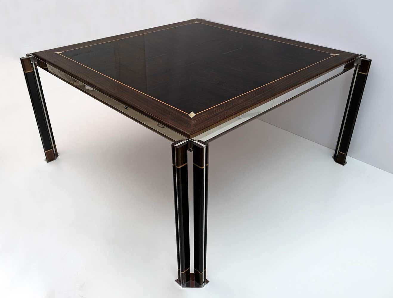 Paolo Barracchia Italian Steel And Inlaid Wood Dinning Table By Roman Deco, 1978 photo furniture