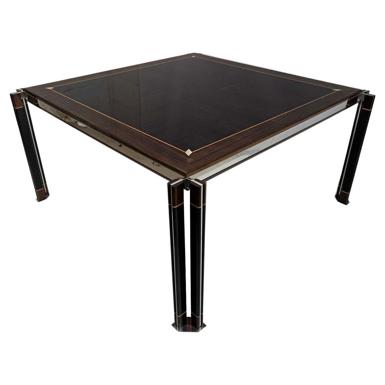 Paolo Barracchia Italian Steel And Inlaid Wood Dinning Table By Roman Deco, 1978 photo Furniture