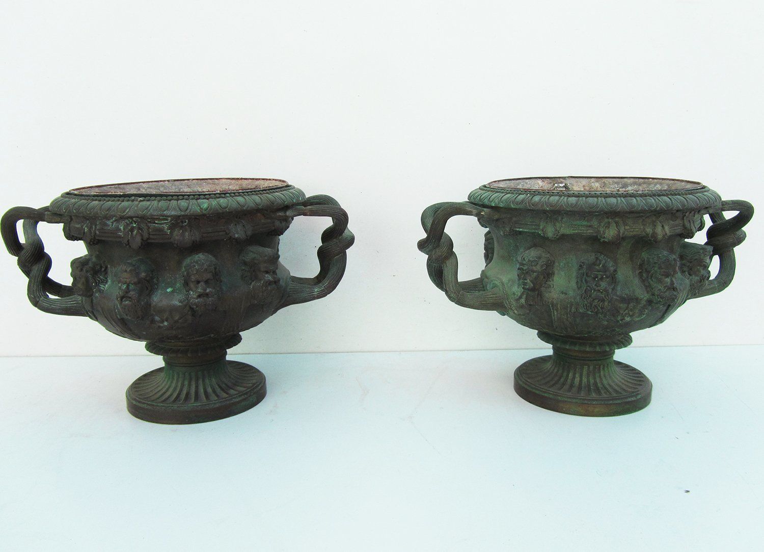 Antique Bronze Warwick Albani Planters From Cd, Set Of 2