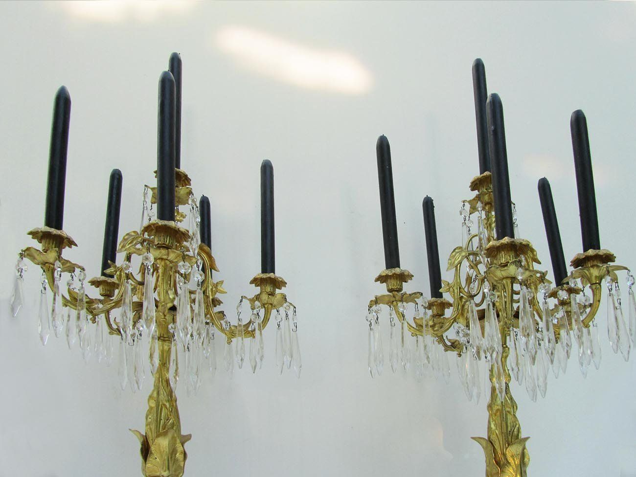 19th Century Gilt Bronze & Crystal Candelabras, Set Of 2 photo for sale